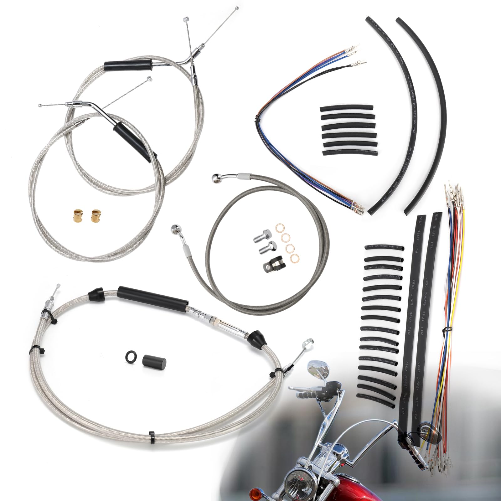 TIGERSGATE 16 inch Ape Hanger Sportster Cables Kit Handlebar Extended CAN-Bus/Turn Signal Wires/Clutch/Throttle Cables/Brake Line for 2007-2013 Harley Non-ABS Iron XL XLH 883 1200 50 Models