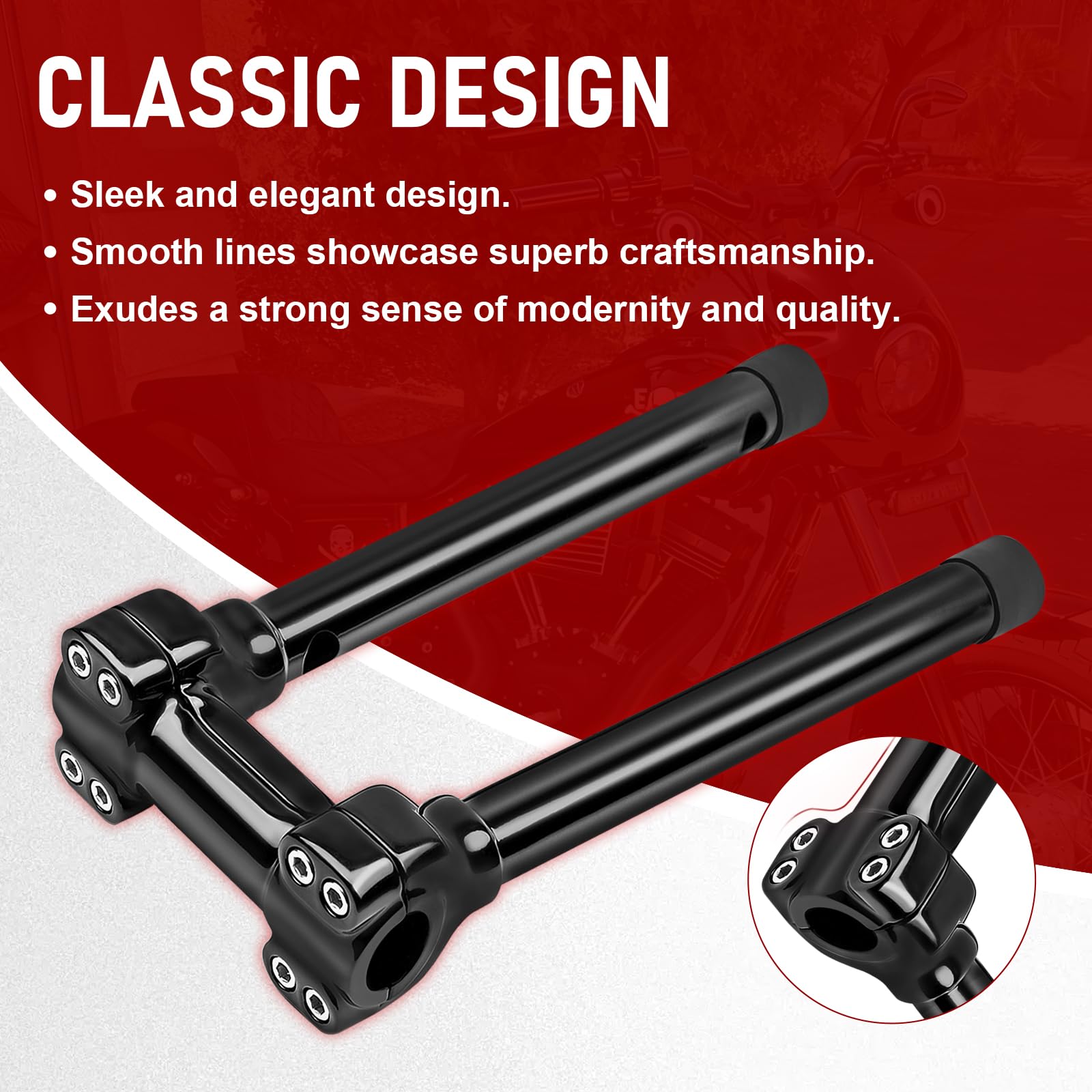 TIGERSGATE 1 inch Diameter Investment-cast steel Risers 12/14 inch Rise One-Piece Handlebar Top Clamp Kit for Dyna Softail Sportster