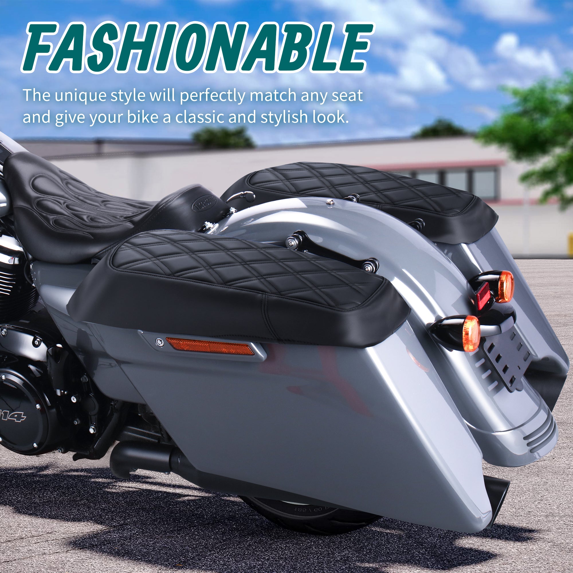 MoKitDora Saddlebag Lid Bra Covers Microfiber Leather Compatible with 1993-2013 Harley Touring FL Road King Road Glide Electra Glide Street Glide, Lattice Stitched