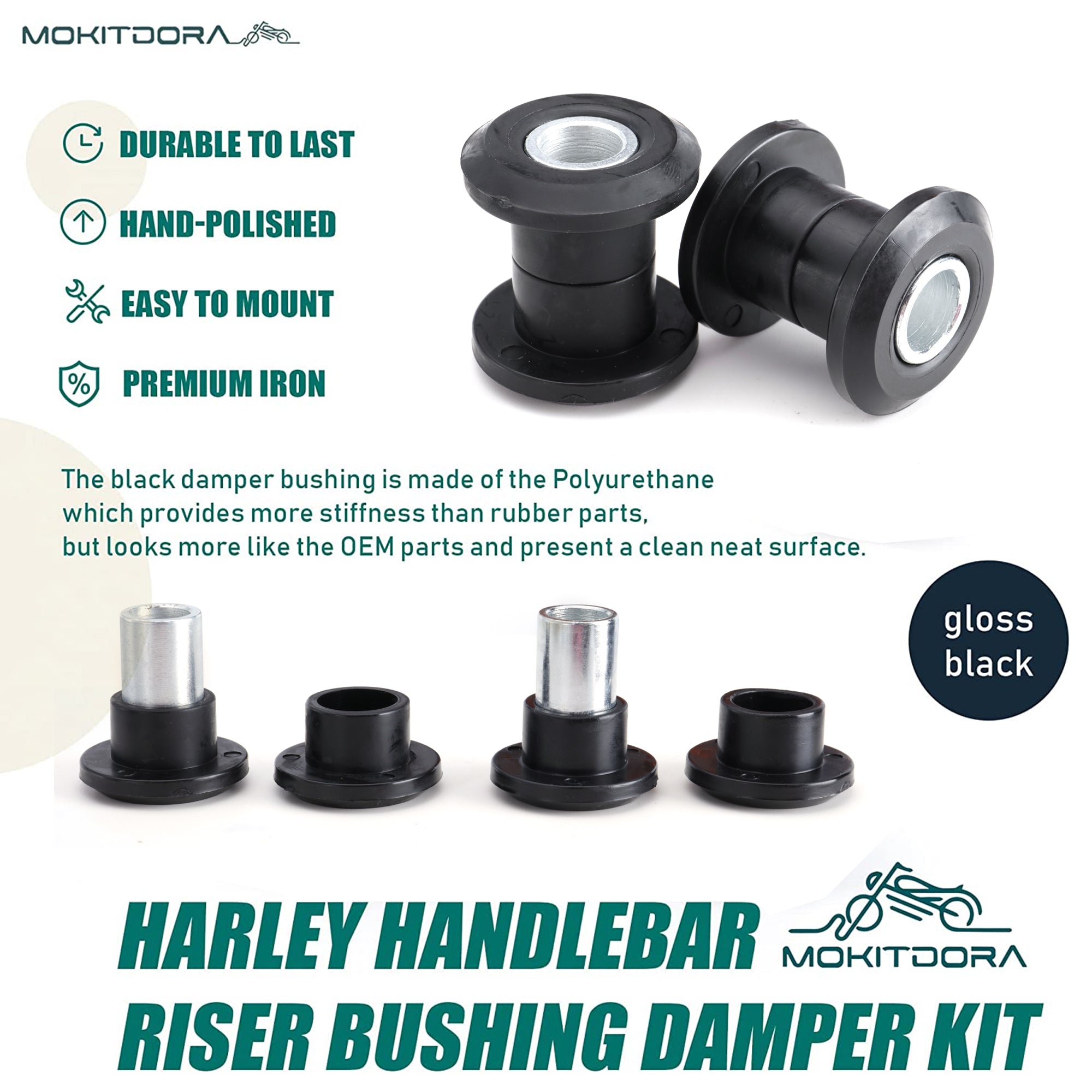 MoKitDora Handlebar Riser Bushings Damper Kit for 1983-up Harley Touring Road King Electra Street Glide FLHR FLTR FLHX FLHT & 2018-up Softail Deluxe Breakout Heritage Street Bob Fat Boy Low Rider