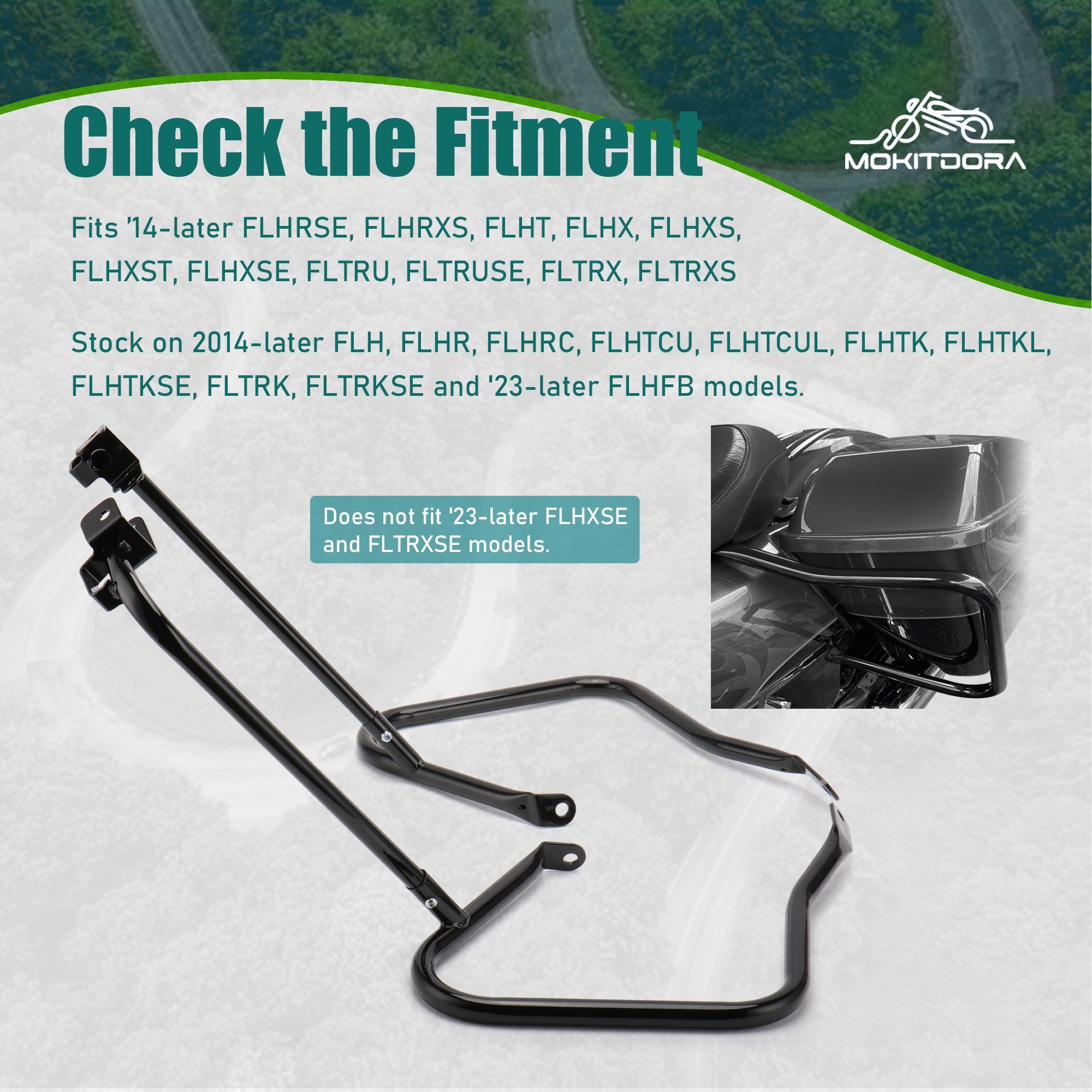 MoKitDora Touring Rear Saddlebag Bracket Guard Bars Compatible with 2014-up Harley Street Road Electra Glide Road King, Black