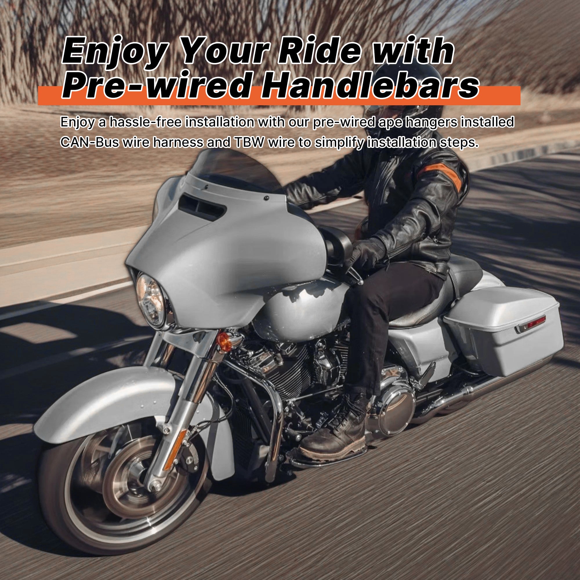 Pre-wired Ape Hangers Street Glide Handlebars with Clutch Cable Brake Line 1.25