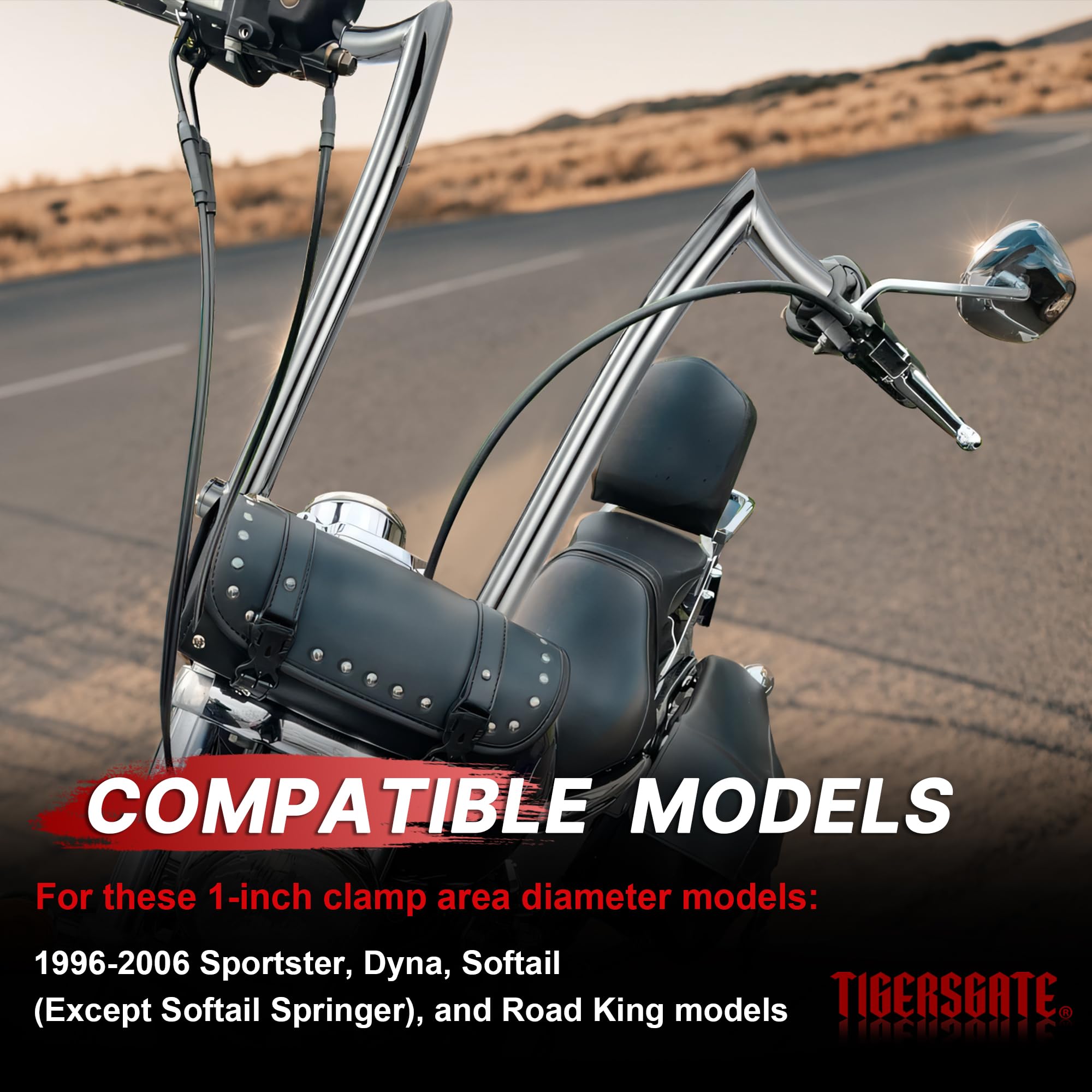 TIGERSGATE 10/12/14/16 inch Pre-wired Ape Hanger for 1996-2006 Sportster Dyna Softail Road King 1 1/4 Handlebars 1 Clamp Diameter Pre-installed Turn Signal Wires & Switch Control Kit