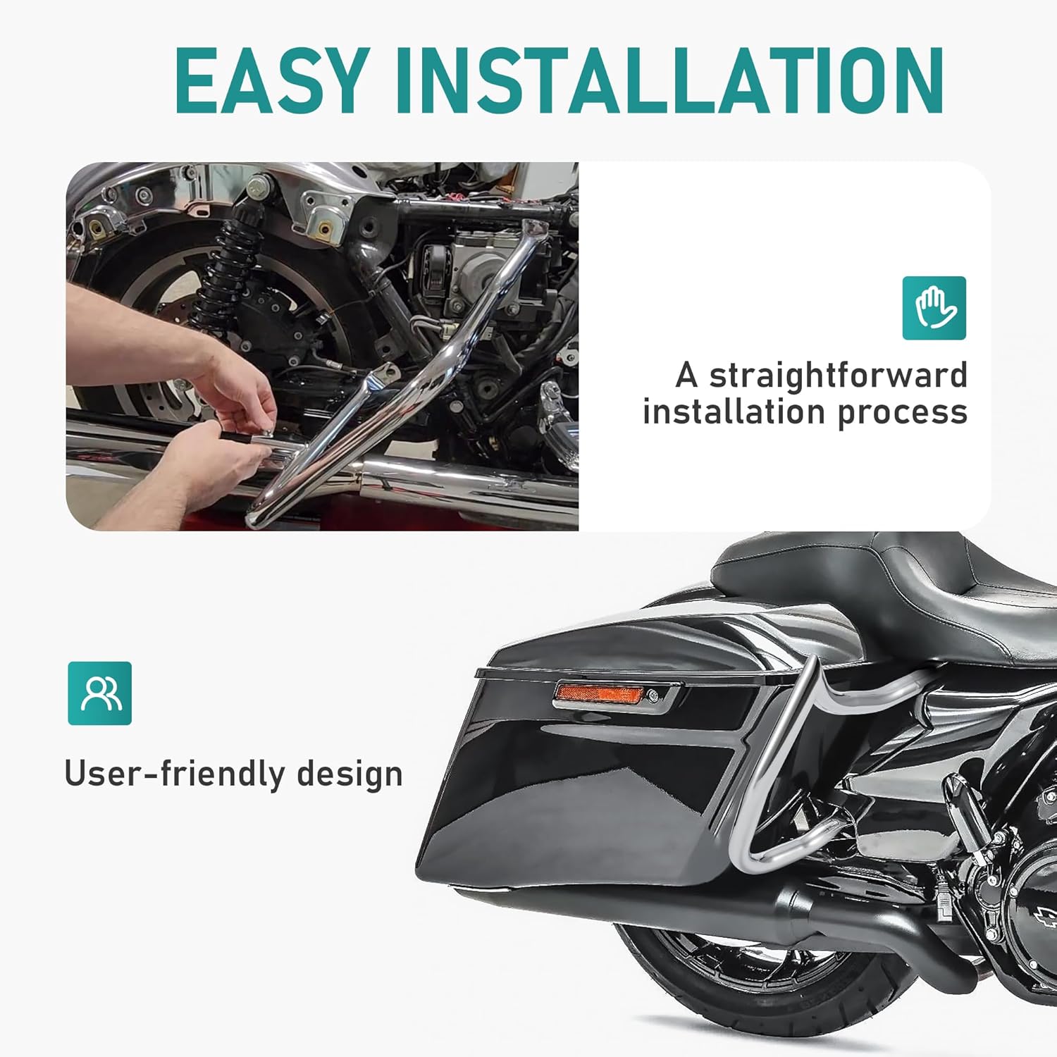 MoKitDora 2023-2025 Street Glide Road Glide Saddlebag Guard Rear Crash Bars 1.25