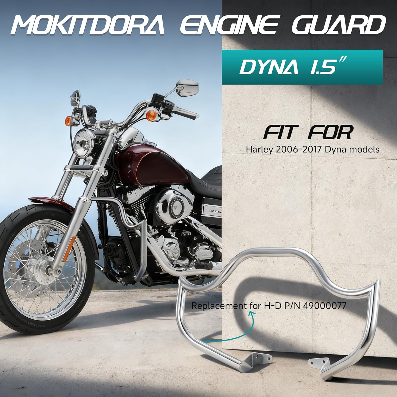 MoKitDora Dyna Meathook or Mustache Engine Guard Highway Crash Bar 1.5
