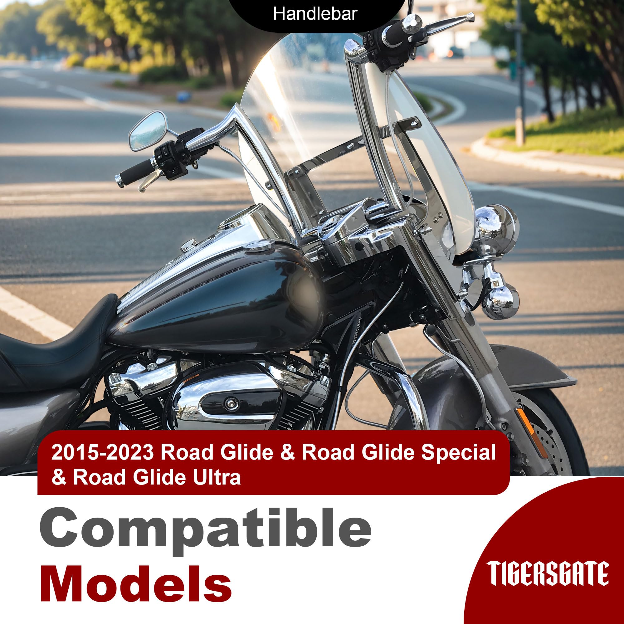 TIGERSGATE 1-1/4 Fat Meathook Monkey Bagger 10/12/14/16 inch Rise Ape Hanger Handlebar for 2015-2023 Road Glide, Road Glide Special, Road Glide Custom, Road Glide Ultra