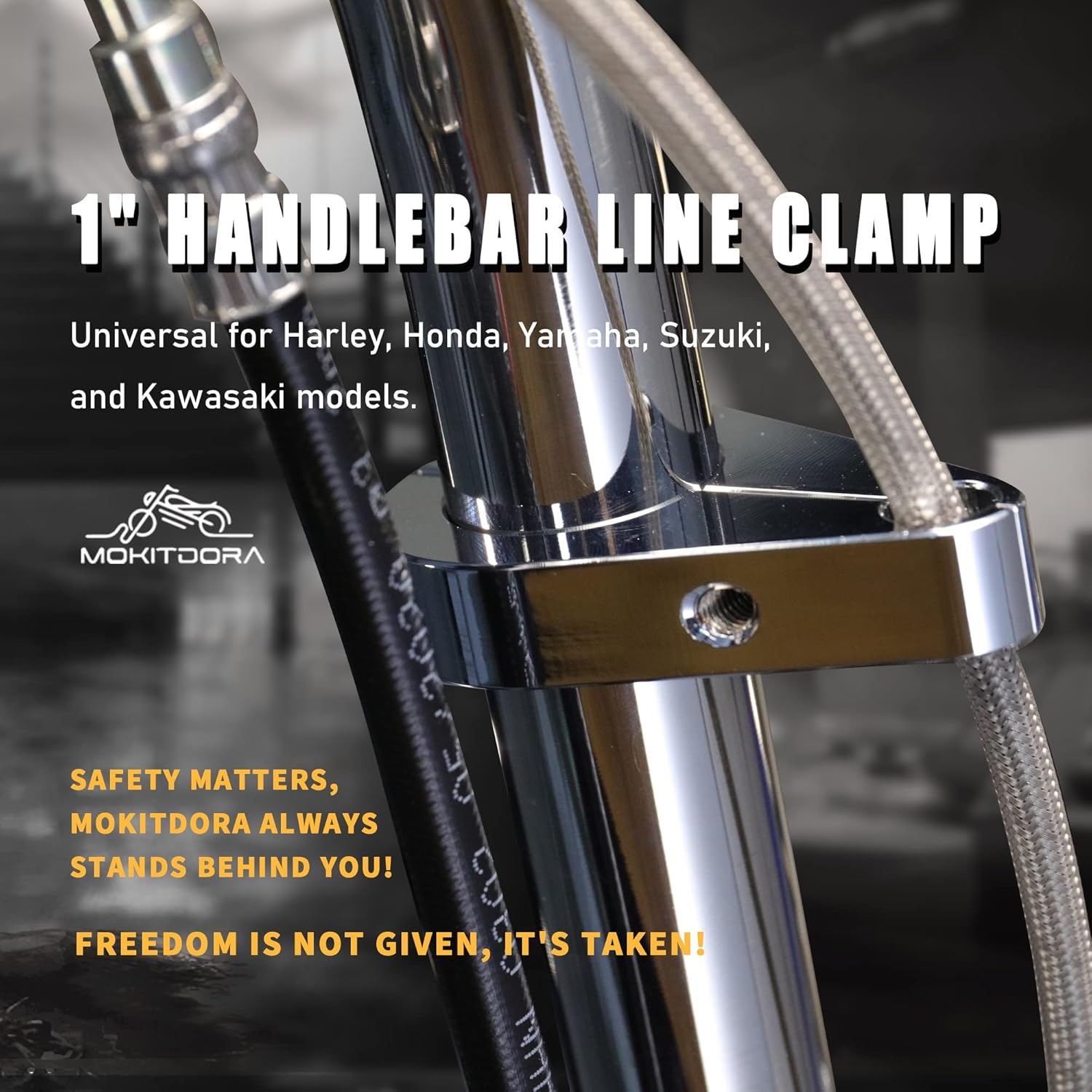 MoKitDora 1" Handlebar or Frame Mount Clutch Throttle Cable Clamp or Brake Line Clips for Harley 2 Pieces, Chrome