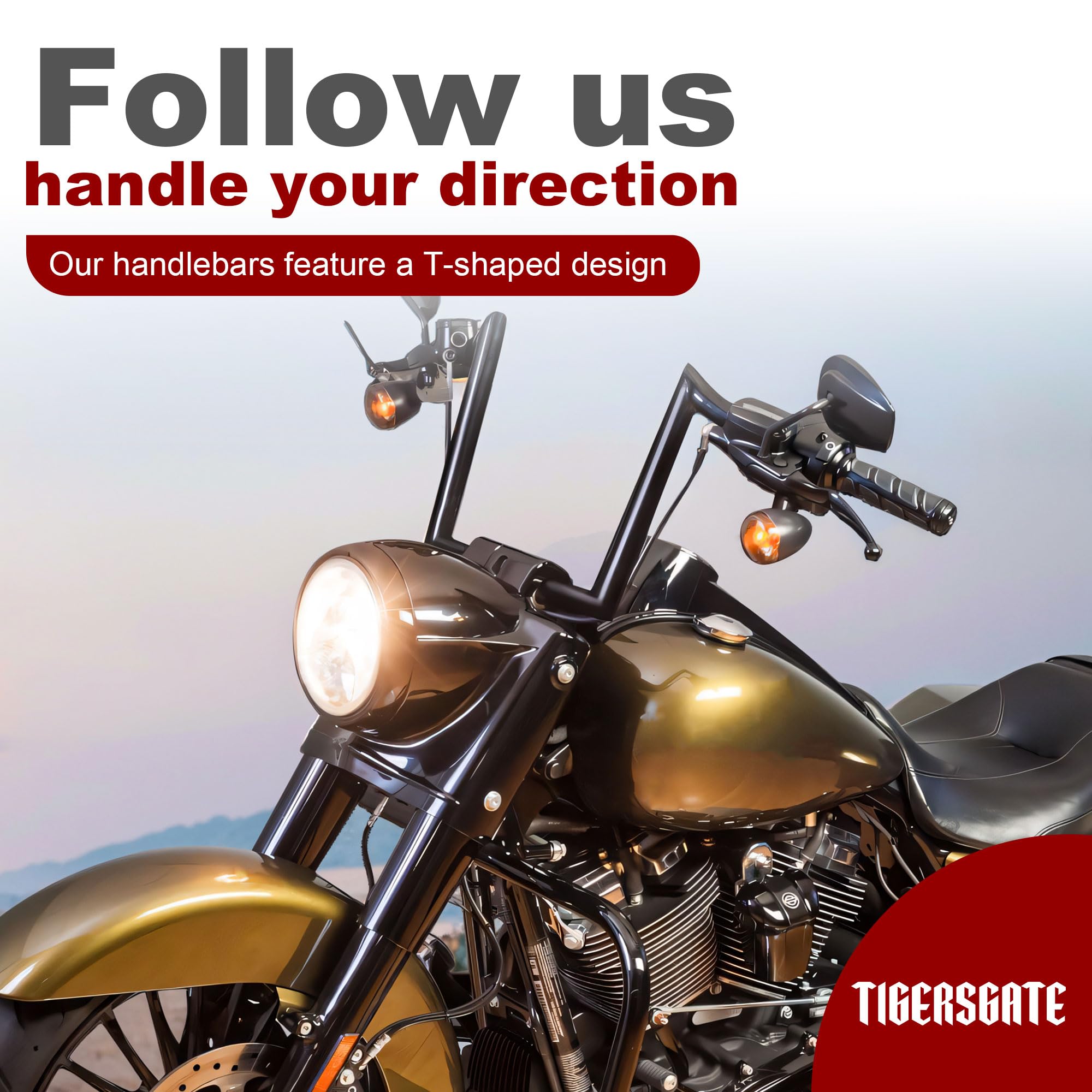 TIGERSGATE 1-1/4 Fat Meathook Monkey Bagger 10/12/14/16 inch Rise Ape Hanger Handlebar for 2015-2023 Road Glide, Road Glide Special, Road Glide Custom, Road Glide Ultra