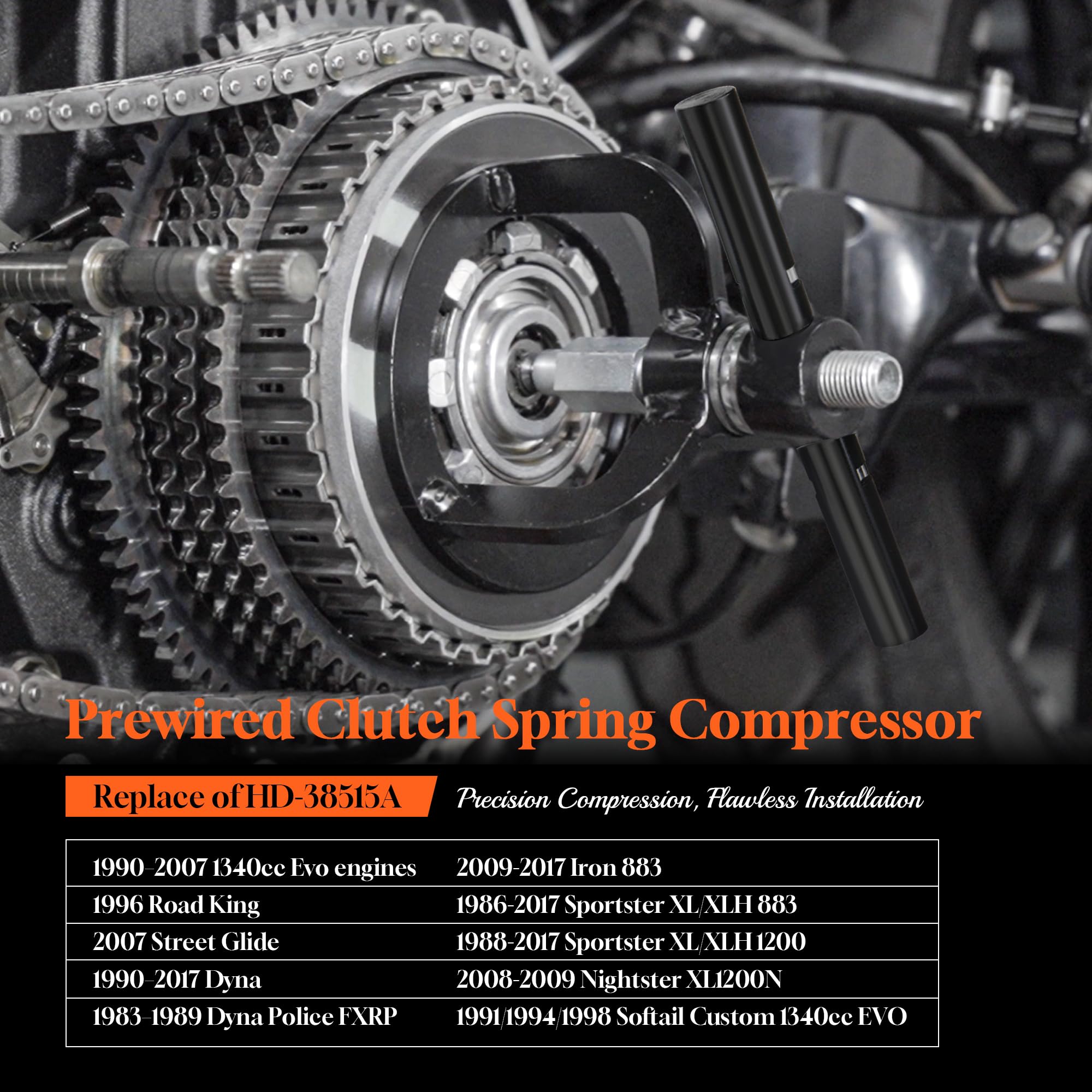 Prewired Clutch Spring Compressor Compression Tool for Harley 1990-2007 1340cc Touring Softail Dyna Sportster XL 1200 883 Buell Models, Replace OEM HD-38515A