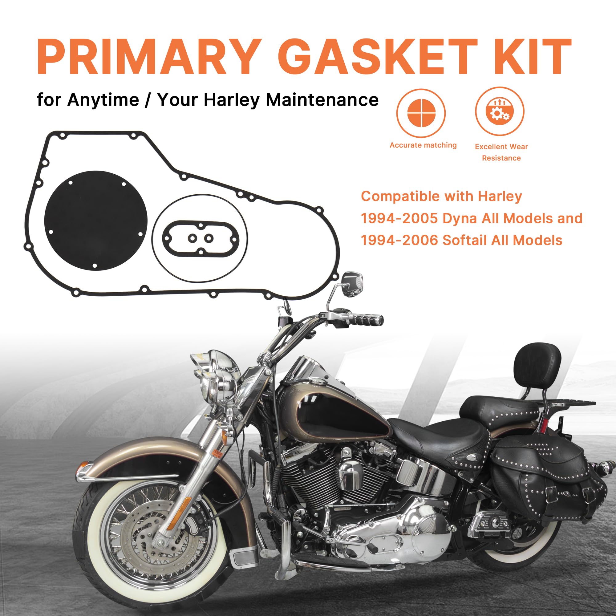 1994-2006 Softail & Dyna Primary Cover Gasket Kit Clutch Cover Oil Seal Set for Harley 1994-2005 Dyna & 1994-2006 Softail All Models, 4 PCS