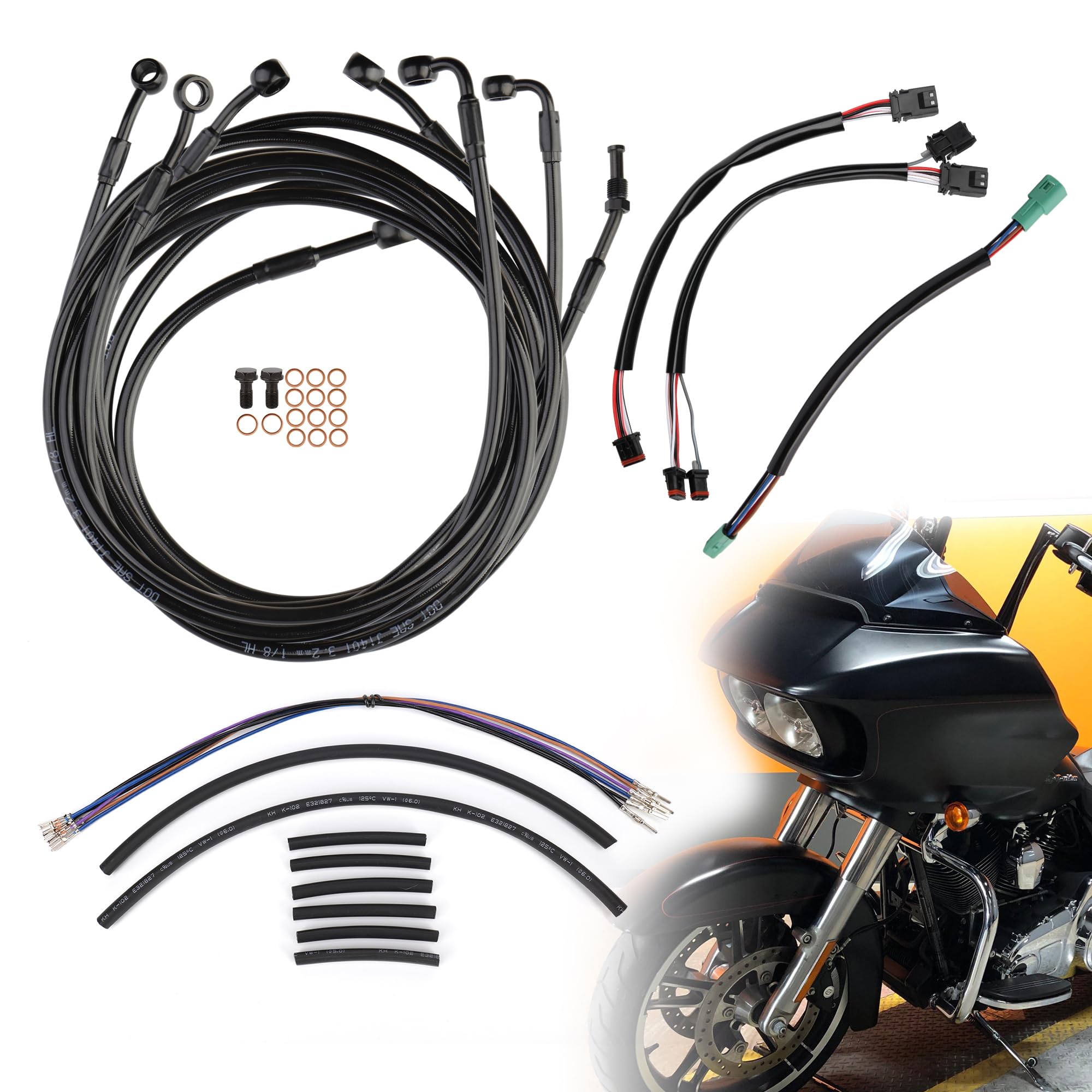 TIGERSGATE 12/14/16 inch Touring Ape Hanger Handlebar Cables CAN-Bus & TBW Wires & Brake Line for 2014-2015 Harley Road King/Glide,Electra Glide,Street Glide with ABS