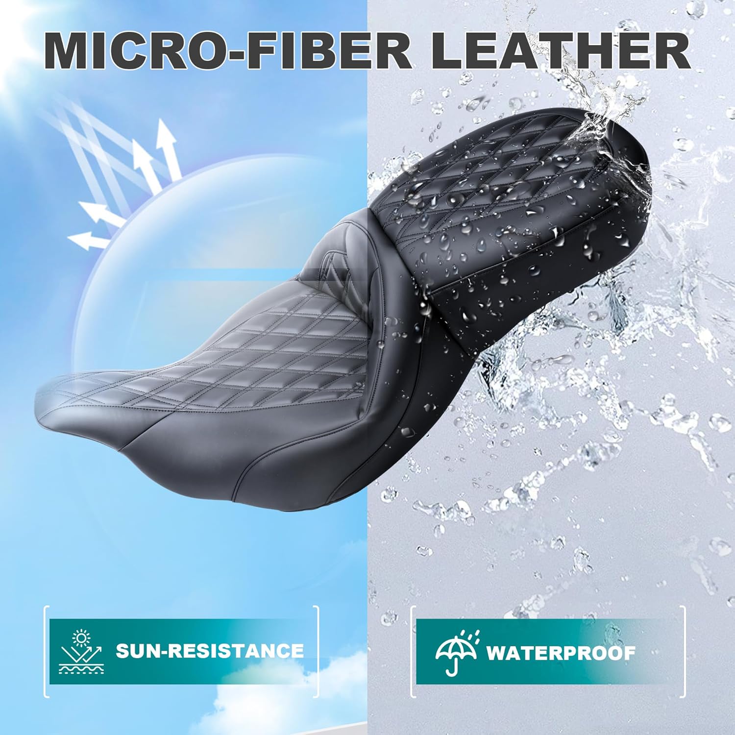 MoKitDora Touring Driver Passenger Seat One-Piece Motorcycle Seats for Harley 1997-2007 Road King FLHR/I & 2006-2007 Street Glide FLHX/I, Lattice Stitched