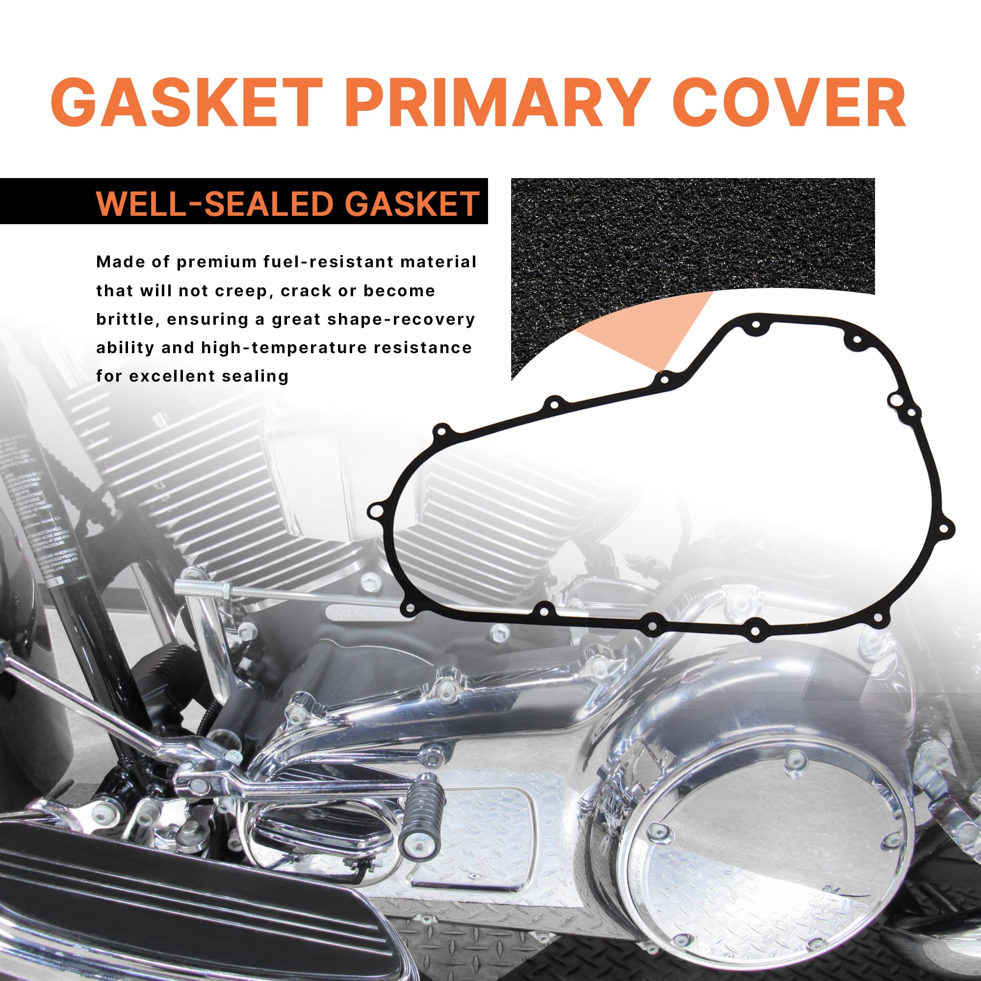 Prewired Primary Cover Gasket Seal Kit for Harley 2007-2016 Twin Cam Touring Electra Glide FLHT, Road Glide FLTR, Street Glide FLHX, Road King FLHR, 2 PCS