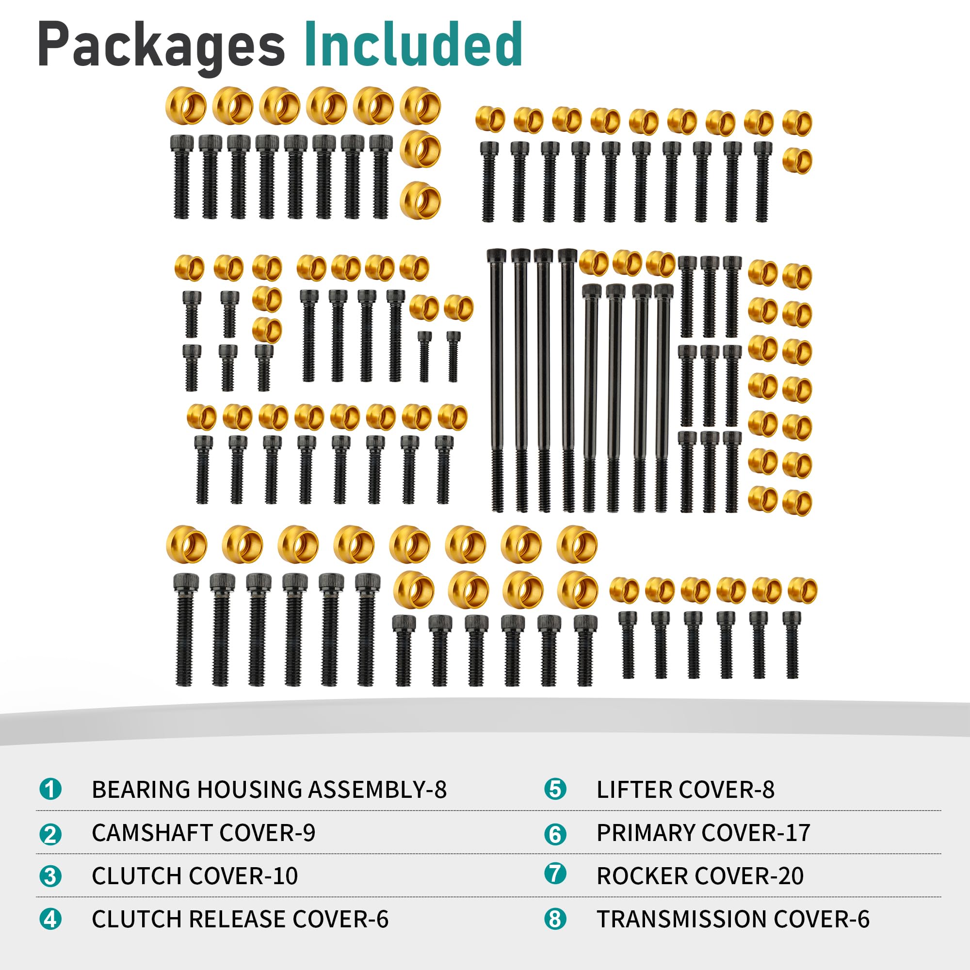 MoKitDora 72 pcs Motorcycle Bolt Covers Engine Bolt & Head Toppers Caps Kit for 2007-2017 Harley Twin Cam Softail Touring Dyna