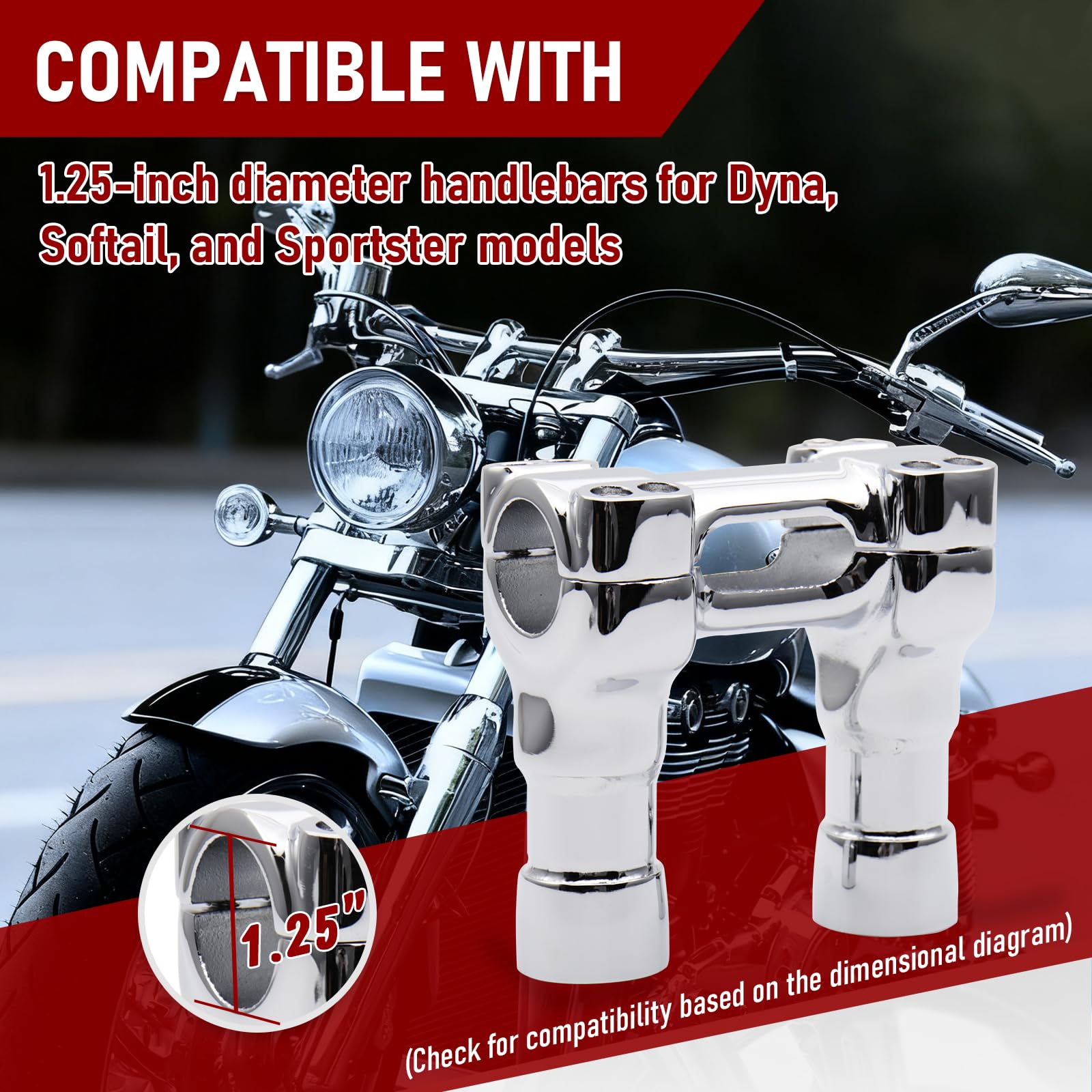 TIGERSGATE 1.25 inch Diameter Investment-cast steel Risers 4/8/10/14 inch Rise One-Piece Handlebar Top Clamp Kit for Harley Dyna Softail Sportster