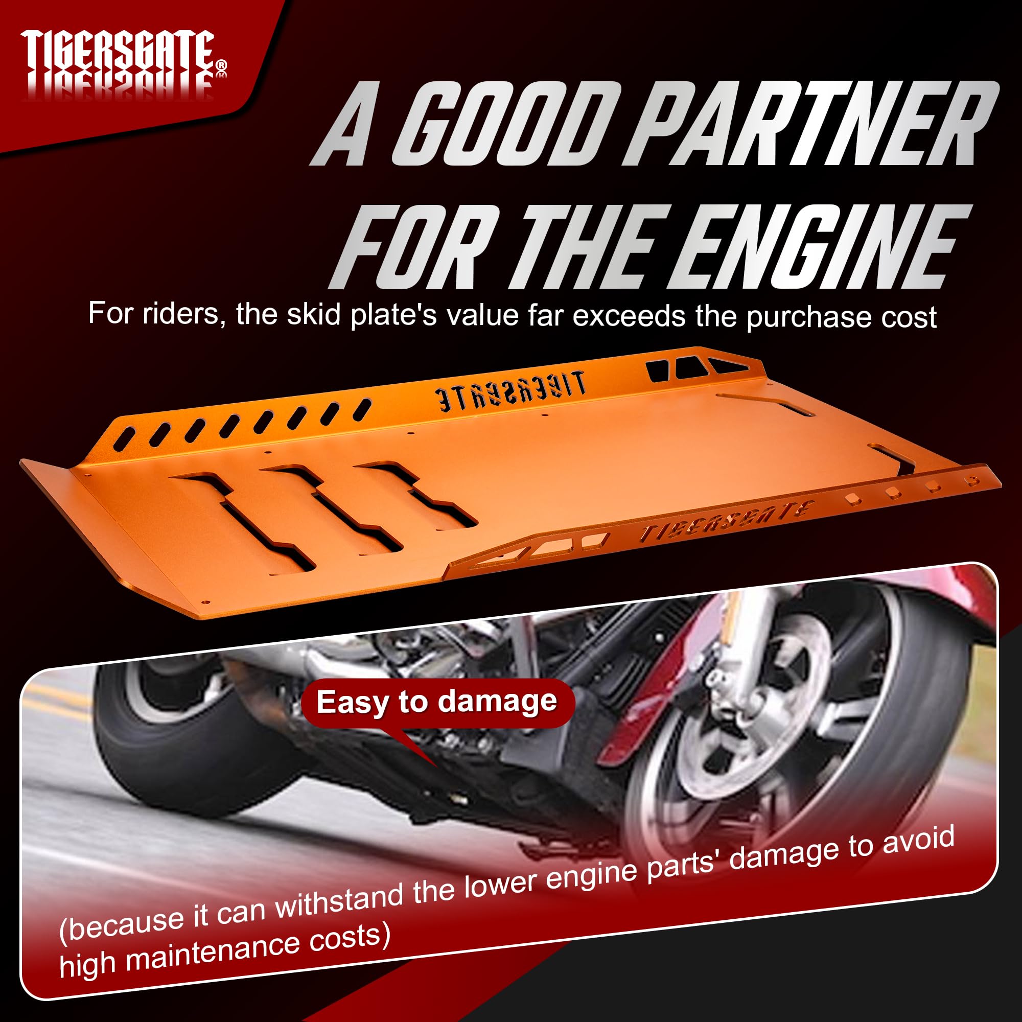 TIGERSGATE Aluminium Skid Plate Lower Engine Chassis Protection Guard for 2014-2023 Harley Touring Street Electra Road Glide King