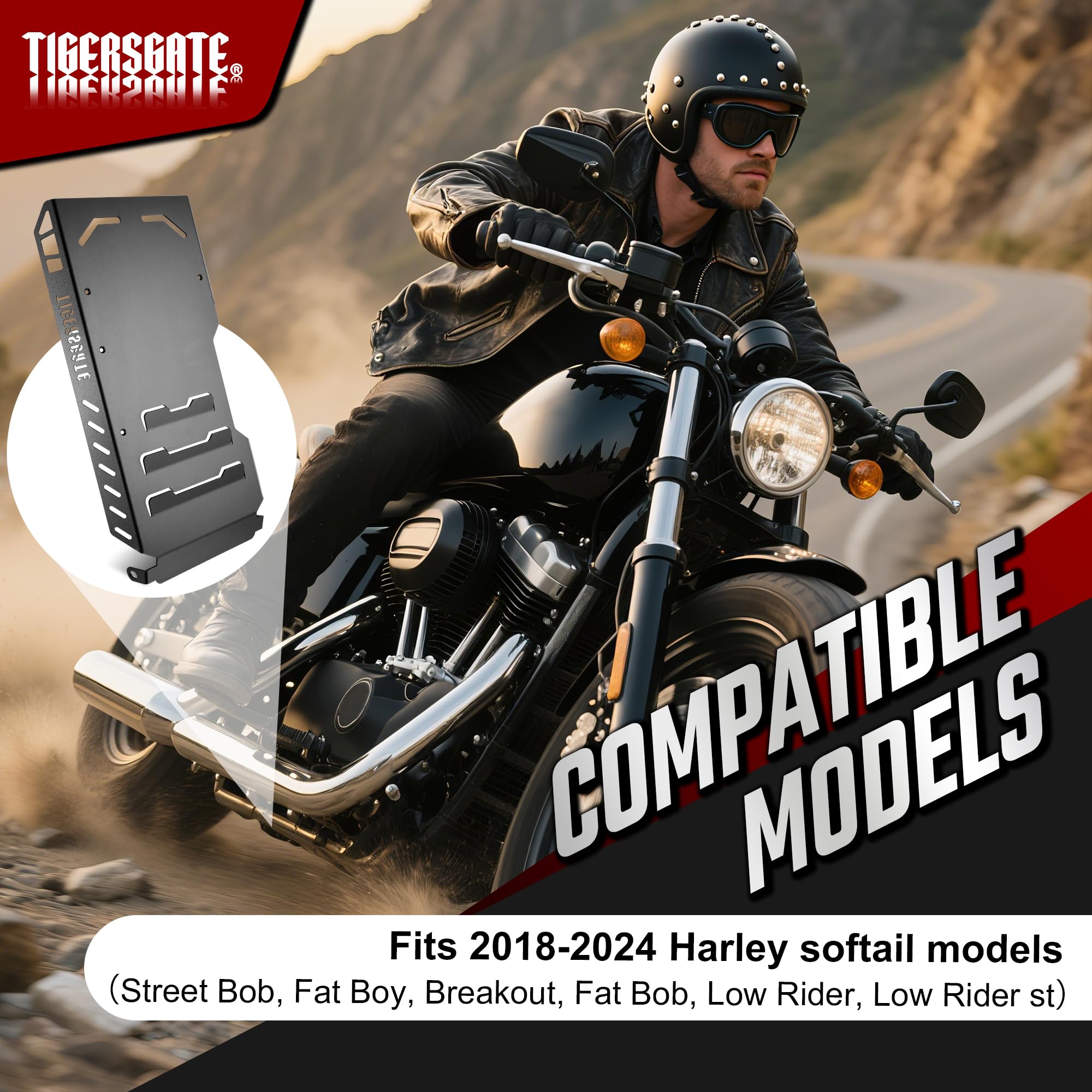 TIGERSGATE 2018-2024 Softail Engine Skid Plate for  Breakout, Deluxe, Fat Bob, Fat Boy, Street Bob, Sport Glide, Heritage Classic, Low Rider, Slim models