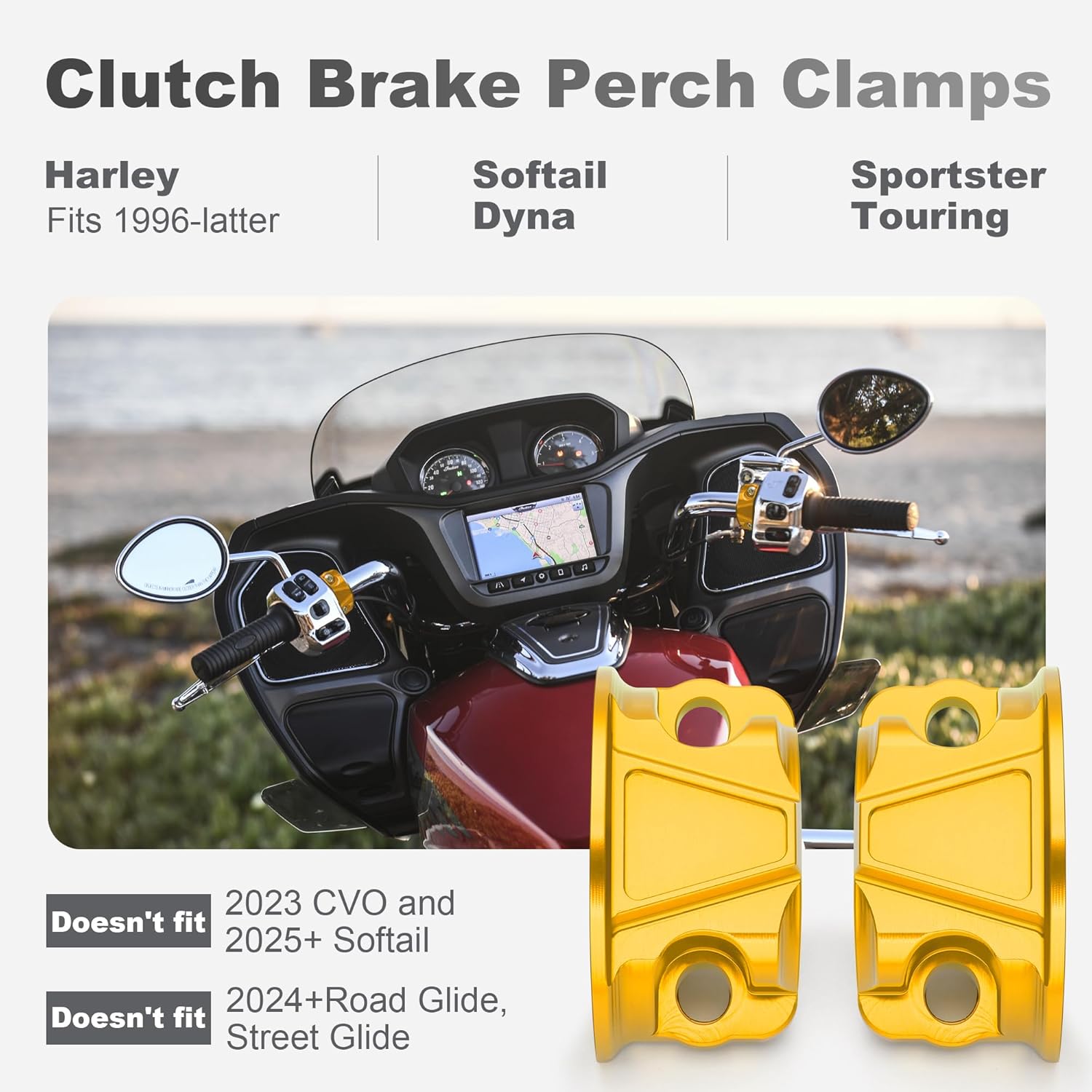 MokitDora Clutch Brake Perch Clamp Halves for 1996-later Harley Touring Softail Dyna Sportster Street Electra Road Glide King Breakout Fat Boy Heritage Low Rider Iron 1200