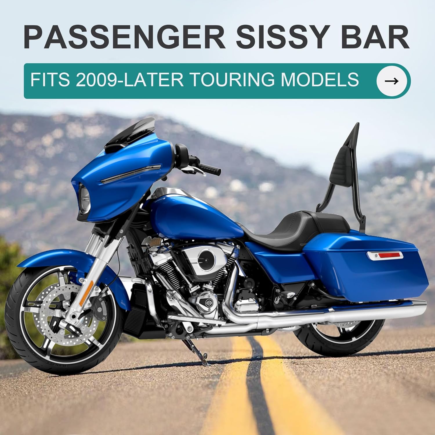 MoKitDora Touring Sissy Bar Passenger Detachable Backrest for 2009-2025 Harley Street Glide FLHX Road Glide FLTR Electra Glide FLHT Road King FLHR, Black