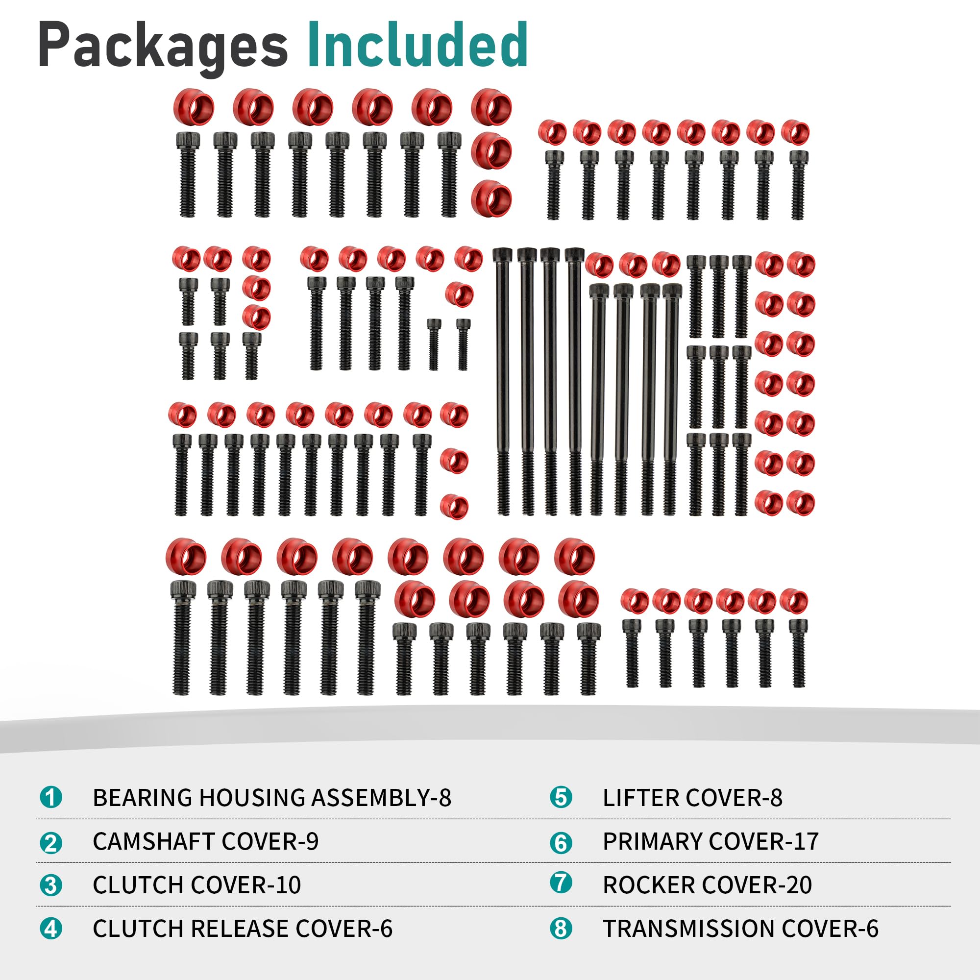 MoKitDora 72 pcs Motorcycle Bolt Covers Engine Bolt & Head Toppers Caps Kit for 2007-2017 Harley Twin Cam Softail Touring Dyna