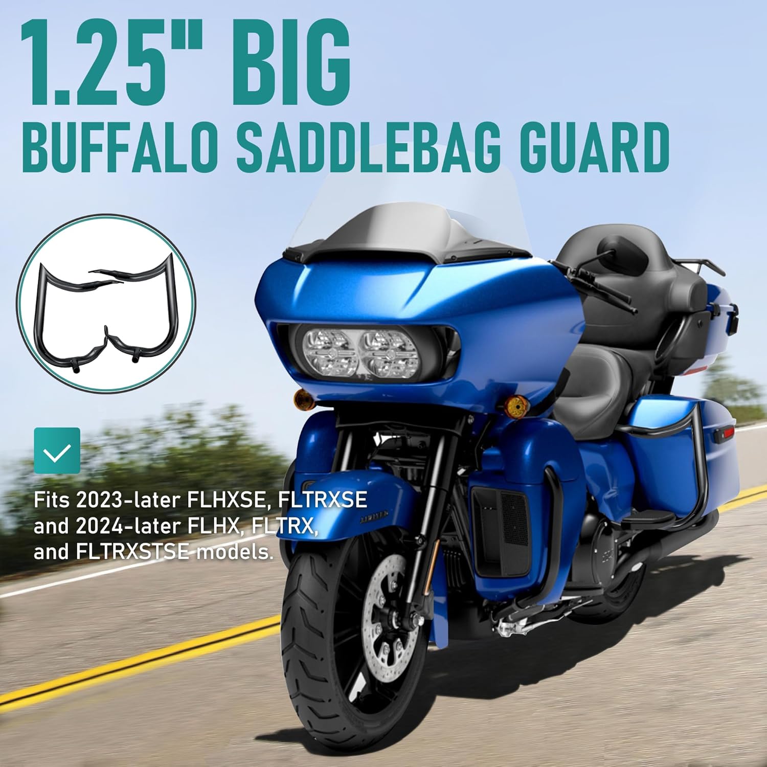 MoKitDora 2023-2025 Street Glide Road Glide Saddlebag Guard Rear Crash Bars 1.25