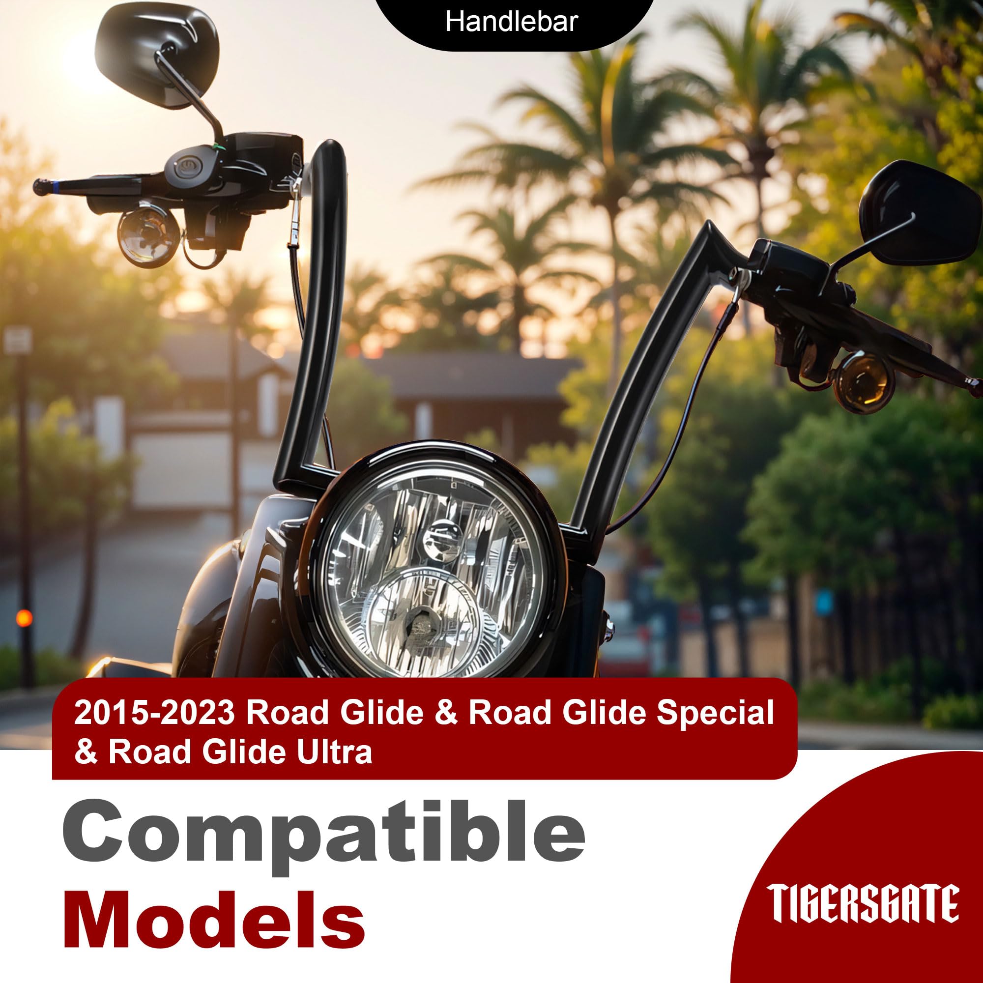 TIGERSGATE 1-1/4 Fat Meathook Monkey Bagger 10/12/14/16 inch Rise Ape Hanger Handlebar for 2015-2023 Road Glide, Road Glide Special, Road Glide Custom, Road Glide Ultra