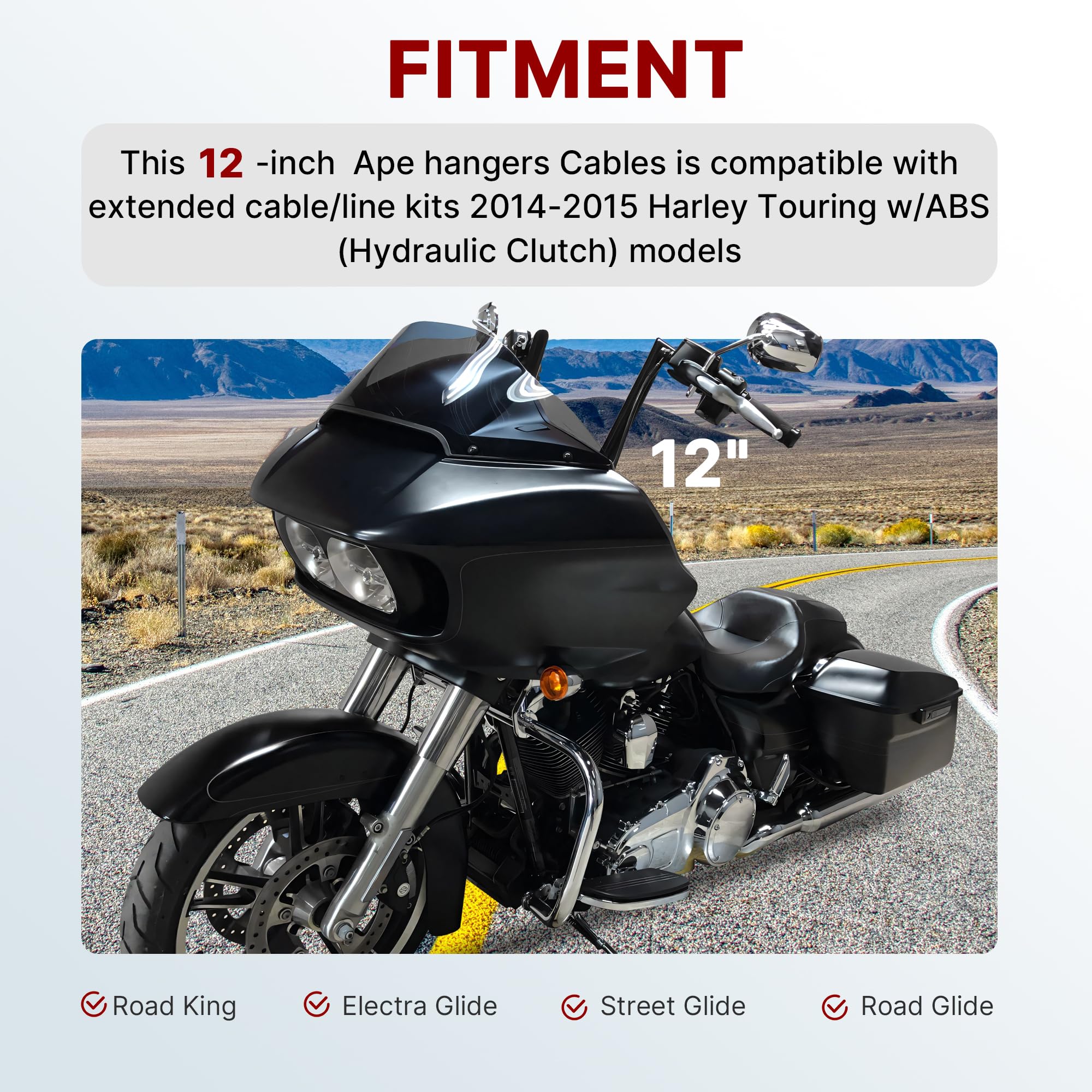 TIGERSGATE 12/14/16 inch Touring Ape Hanger Handlebar Cables CAN-Bus & TBW Wires & Brake Line for 2014-2015 Harley Road King/Glide,Electra Glide,Street Glide with ABS