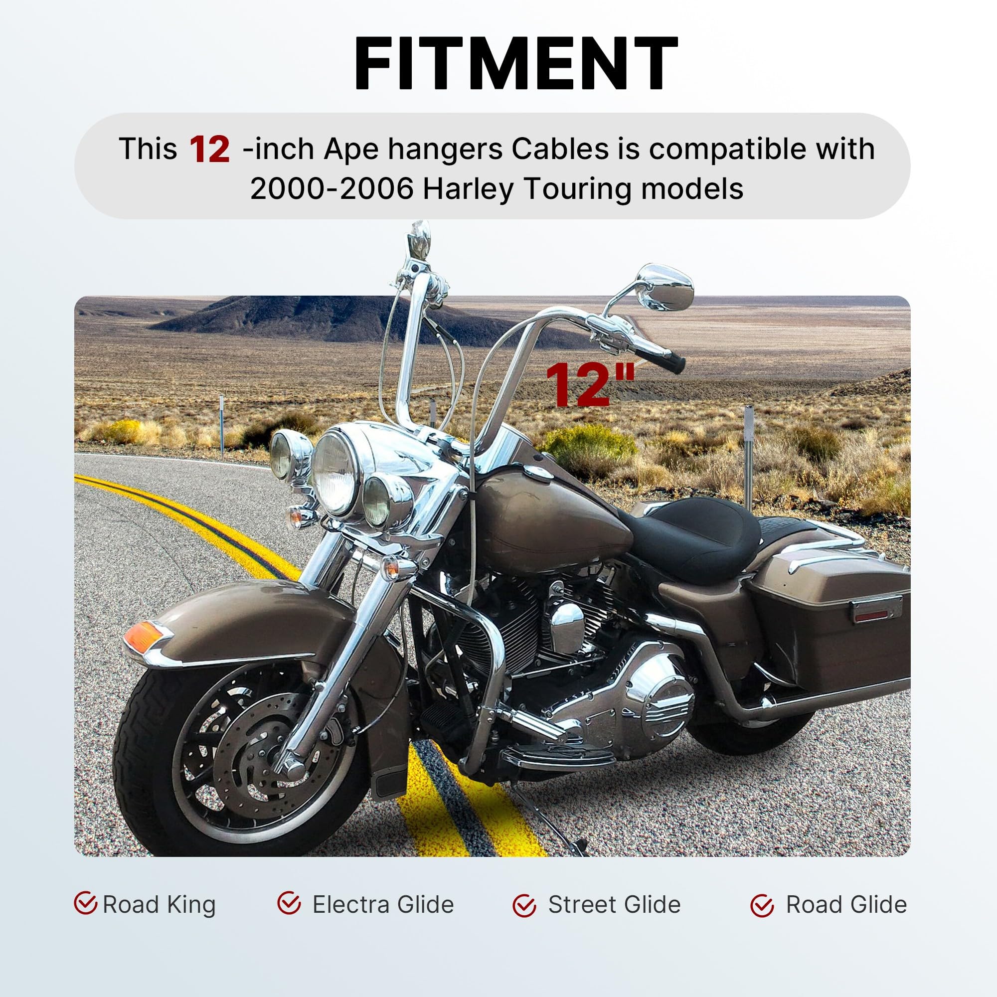 TIGERSGATE 2000-2006 Touring No ABS 12/14/16 inch Ape Hangers Cables Kit Extended Clutch Cable & Throttle & Idle Cables & Brake Line & CAN-Bus Extension Wire