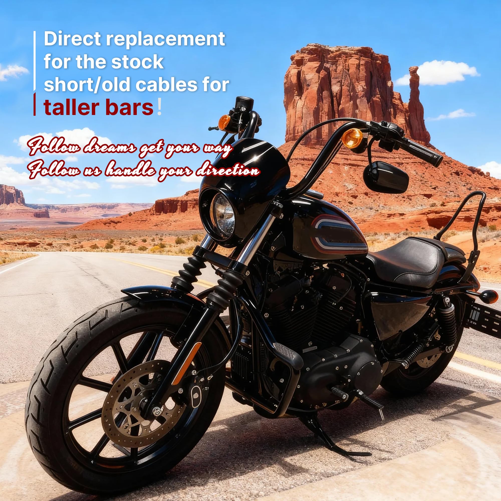 TIGERSGATE 12/14/16 inch Ape Hanger Sportster Cables Kit Handlebar Extended CAN-Bus/Turn Signal Wires/Clutch/Throttle Cables/Brake Line for 2014-2024 Harley with ABS Iron XL XLH 883 1200 50