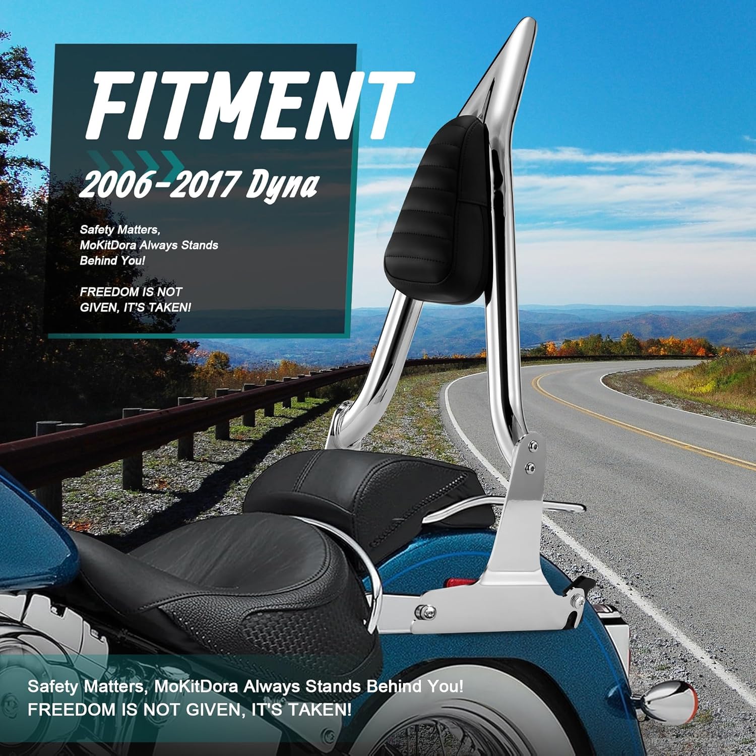 MoKitDora 26" Dyna Sissy Bar Detachable Rear Passenger Backrest for Harley 2006-2017 Street Bob Low Rider Sport Super Glide, Chrome