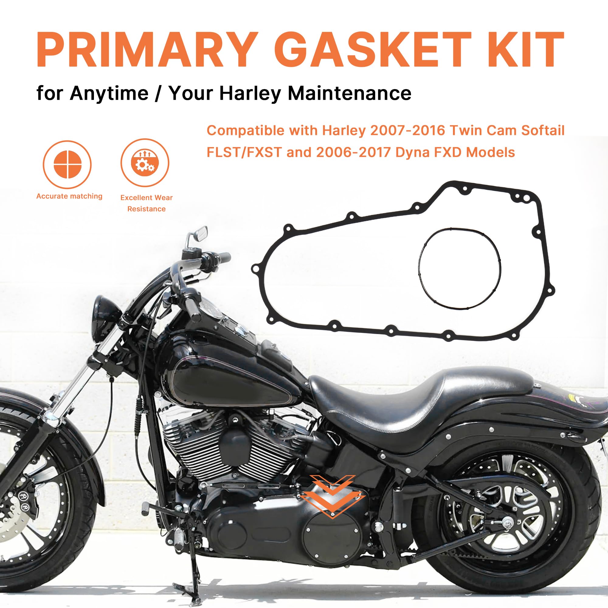 Prewired 2006-2017 Softail & Dyna Primary Gasket Kit Clutch Cover Seal for Harley 2007-2017 Softail and 2006-2017 Dyna FXD Models, 2 PCS