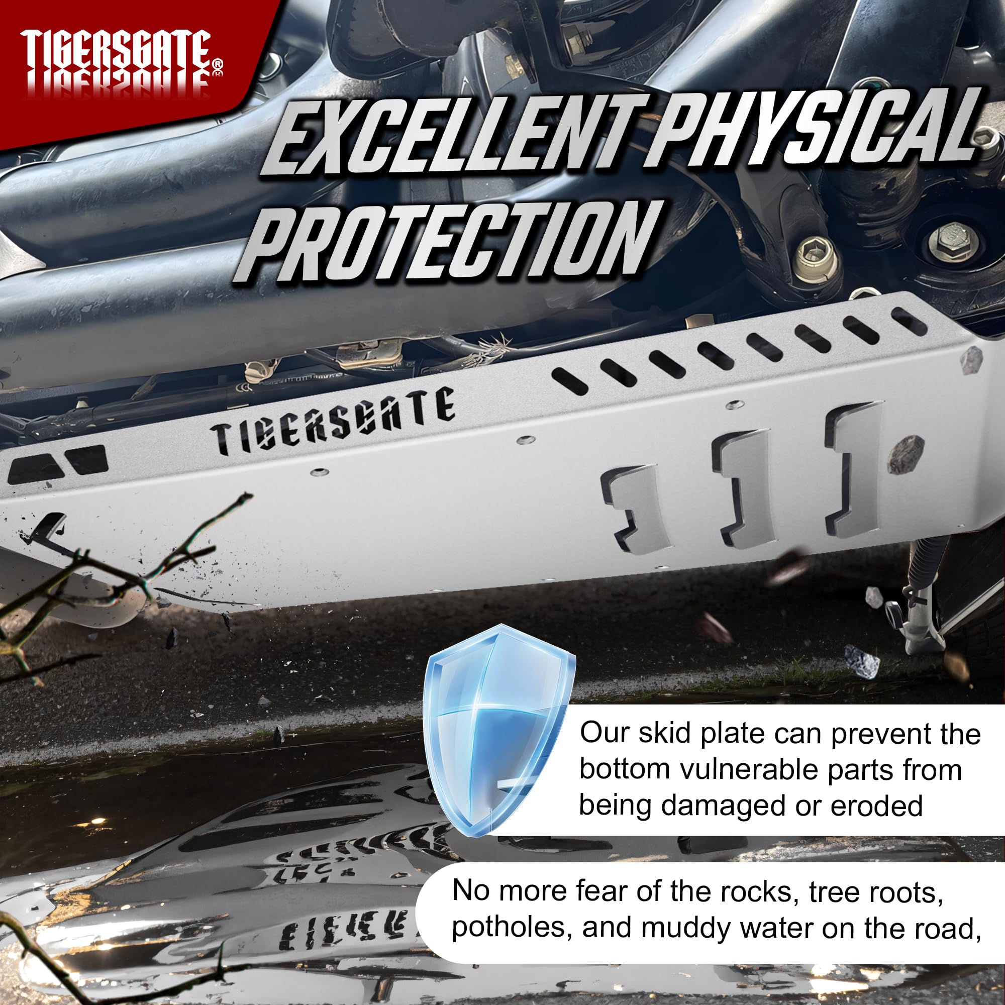 TIGERSGATE Aluminium Skid Plate Lower Engine Chassis Protection Guard for 2014-2023 Harley Touring Street Electra Road Glide King