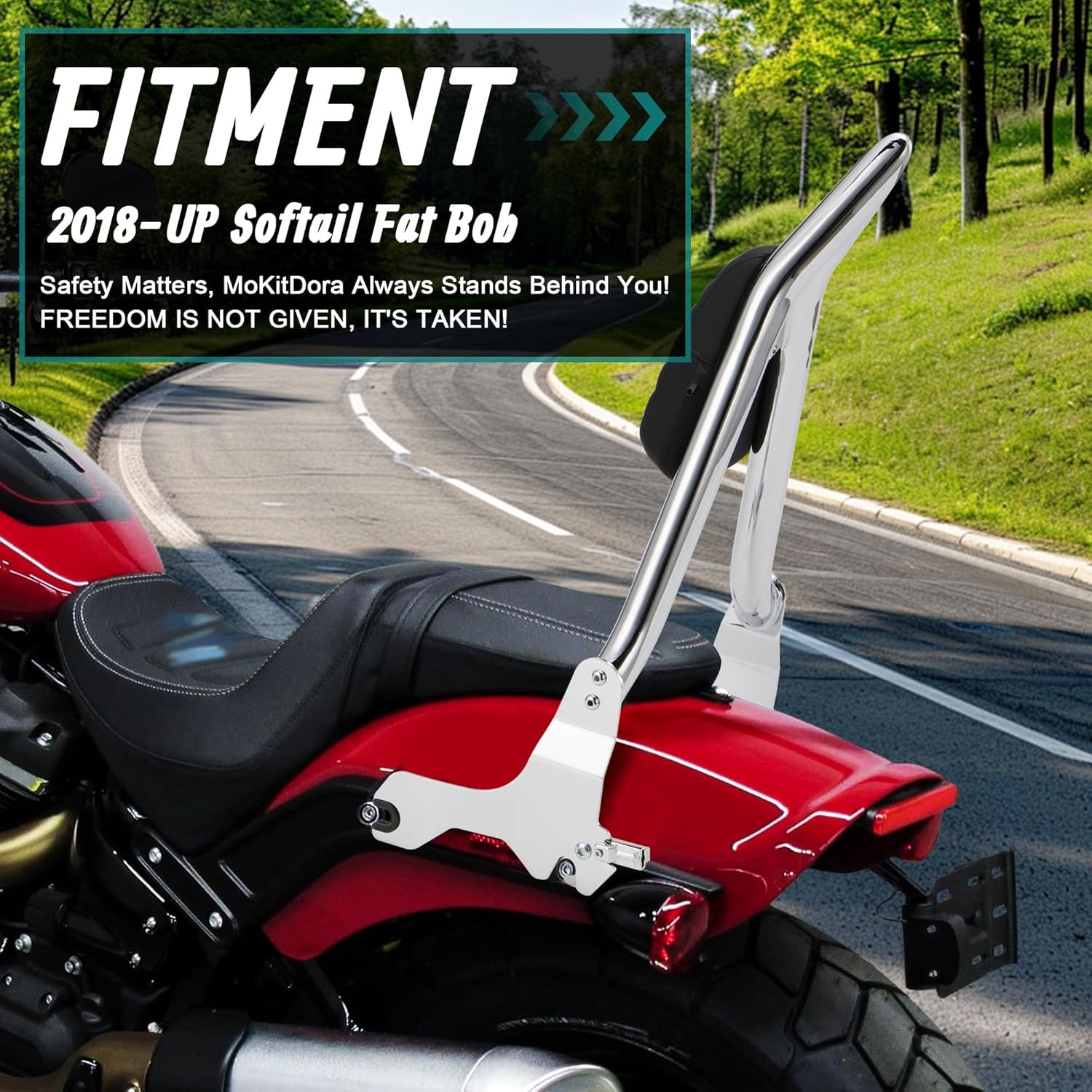 MoKitDora Sissy Bar Detachable Holdfast Backrest Compatible with Harley 2018-UP Softail Fat Bob FXFB FXFBS, Chrome