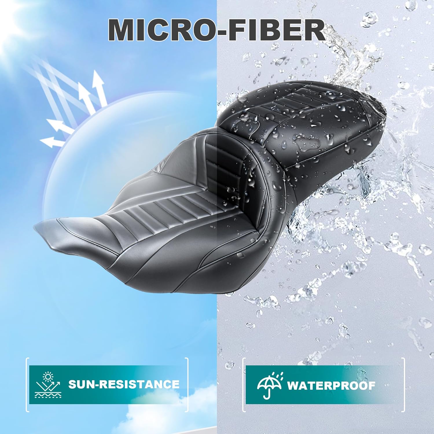 MoKitDora Touring Driver Passenger Seat One-Piece Motorcycle Seats for Harley 1997-2007 Road King FLHR/I & 2006-2007 Street Glide FLHX/I, Stripes Stitched