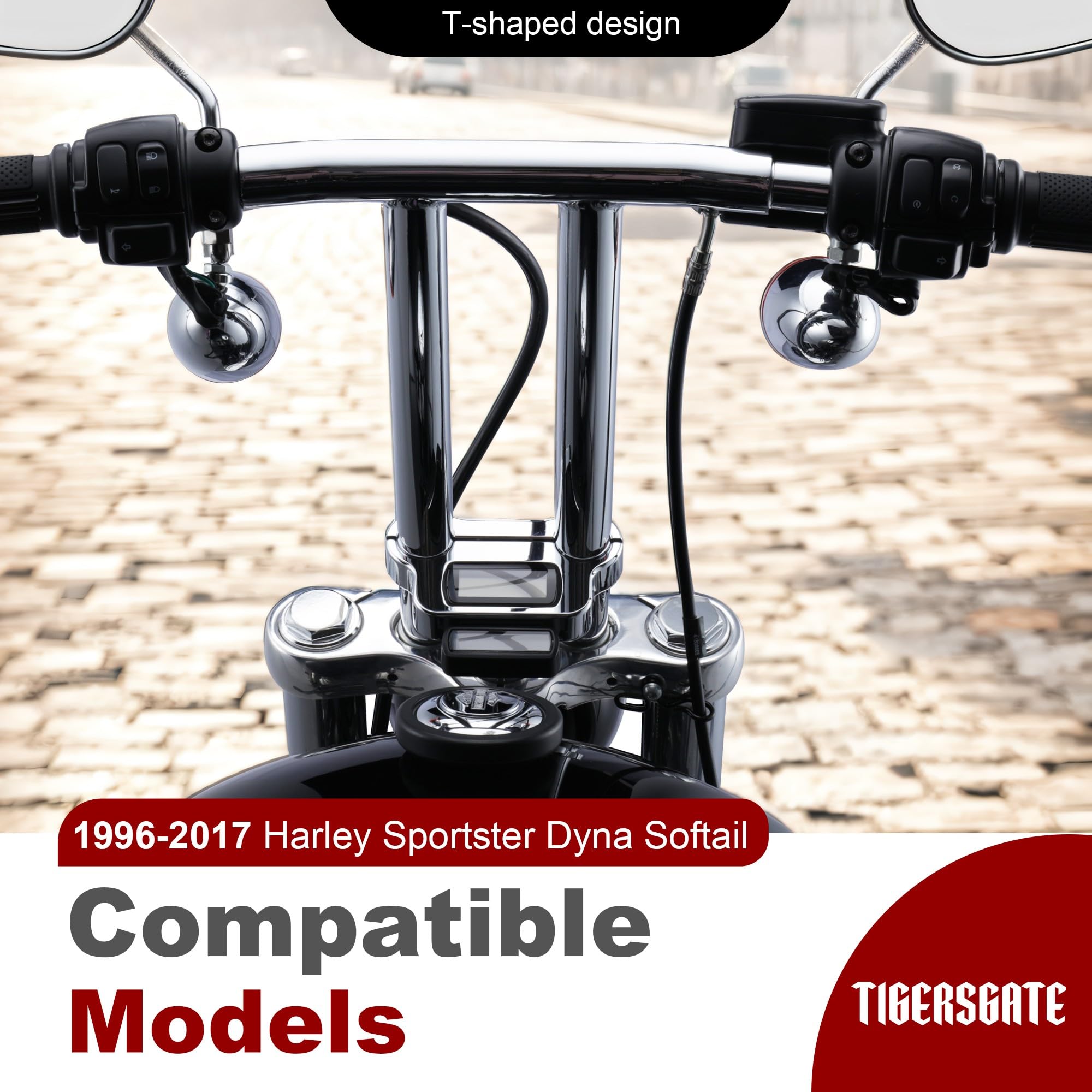 TIGERSGATE 10/12/14/16 inch Narrow T Bars handlebars for 1996-2017 Harley Sportster/Dyna/Softail