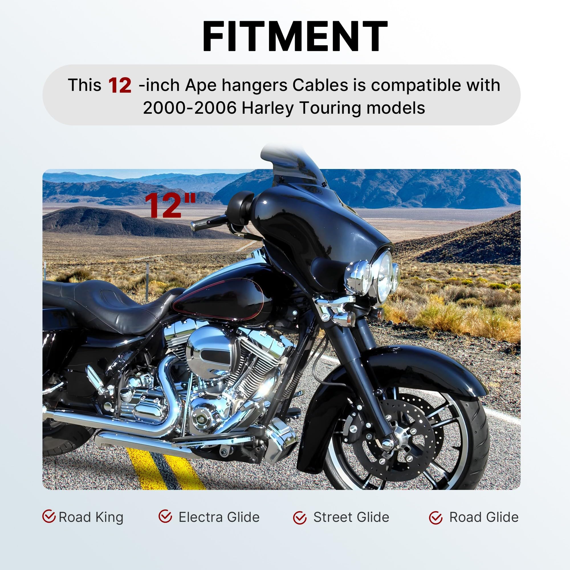 TIGERSGATE 2000-2006 Touring No ABS 12/14/16 inch Ape Hangers Cables Kit Extended Clutch Cable & Throttle & Idle Cables & Brake Line & CAN-Bus Extension Wire