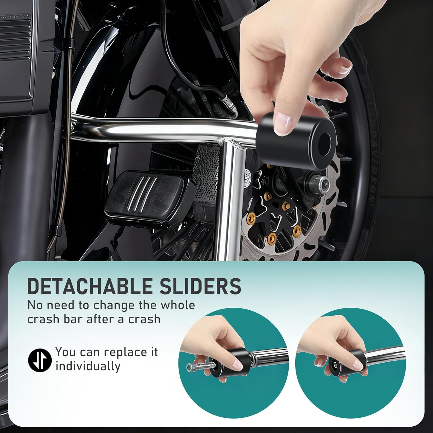 MoKitDora Front Engine Guard Highway Peg Two-Step Crash Bar for Harley 2014-later Touring Road King Street Electra Glide Special FLH FLHT FLHX FLHRXS FLHR, Chrome