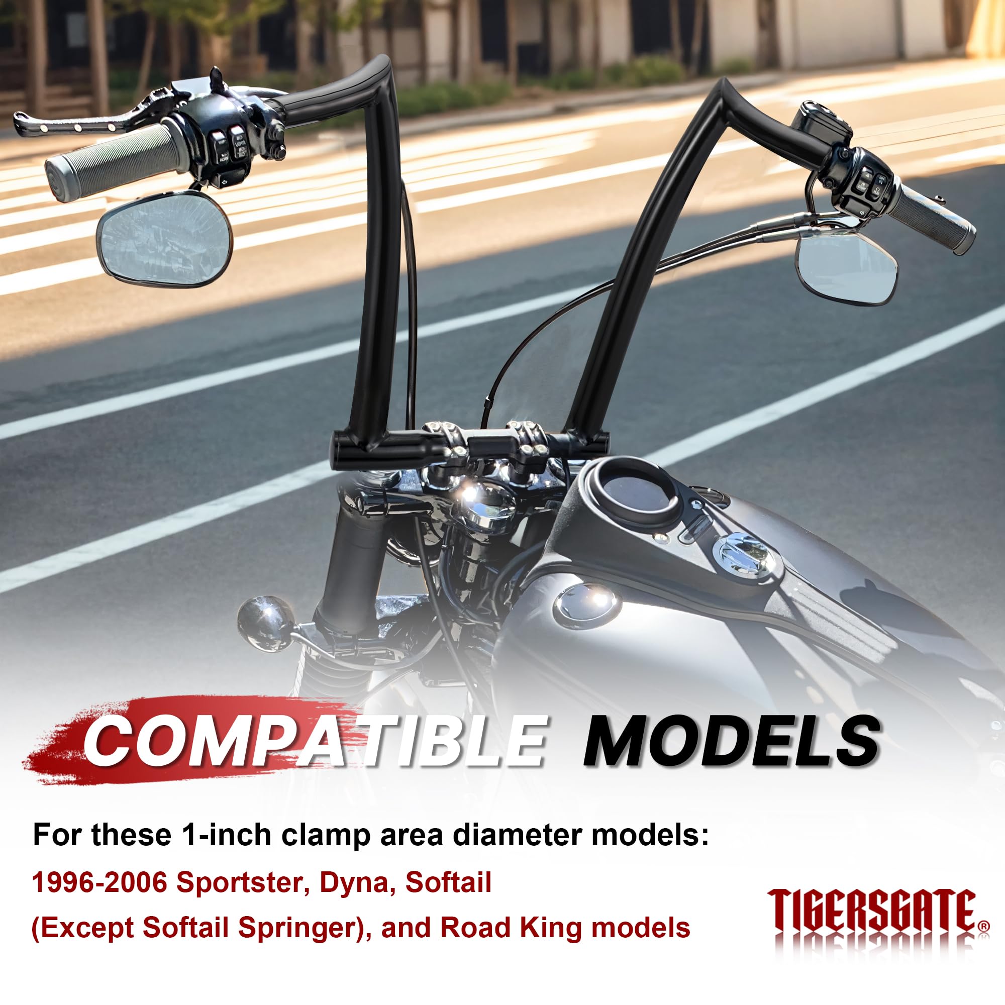 TIGERSGATE 10/12/14/16 inch Pre-wired Ape Hanger for 1996-2006 Sportster Dyna Softail Road King 1 1/4 Handlebars 1 Clamp Diameter Pre-installed Turn Signal Wires & Switch Control Kit