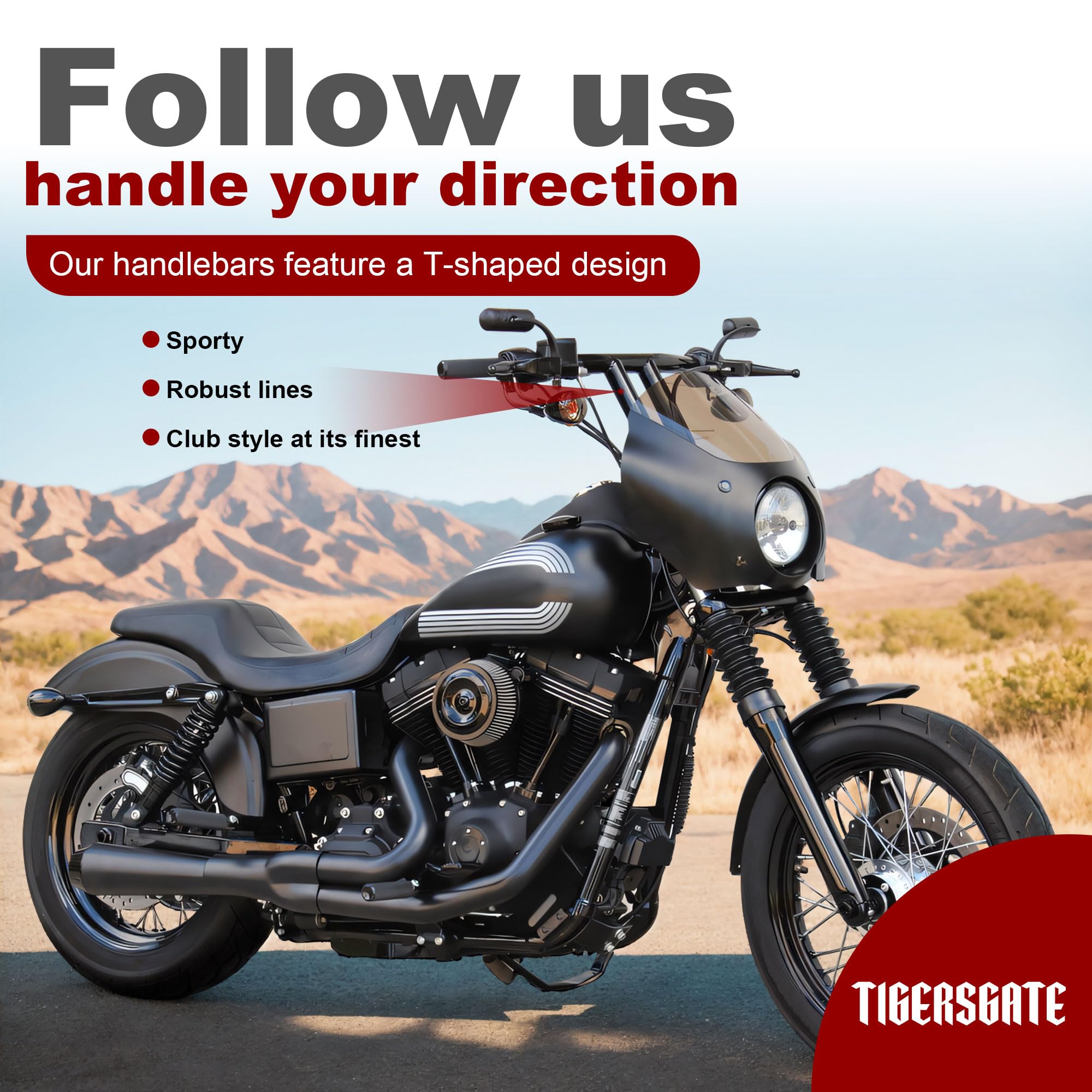 TIGERSGATE 10/12/14/16 inch Narrow T Bars handlebars for 1996-2017 Harley Sportster/Dyna/Softail