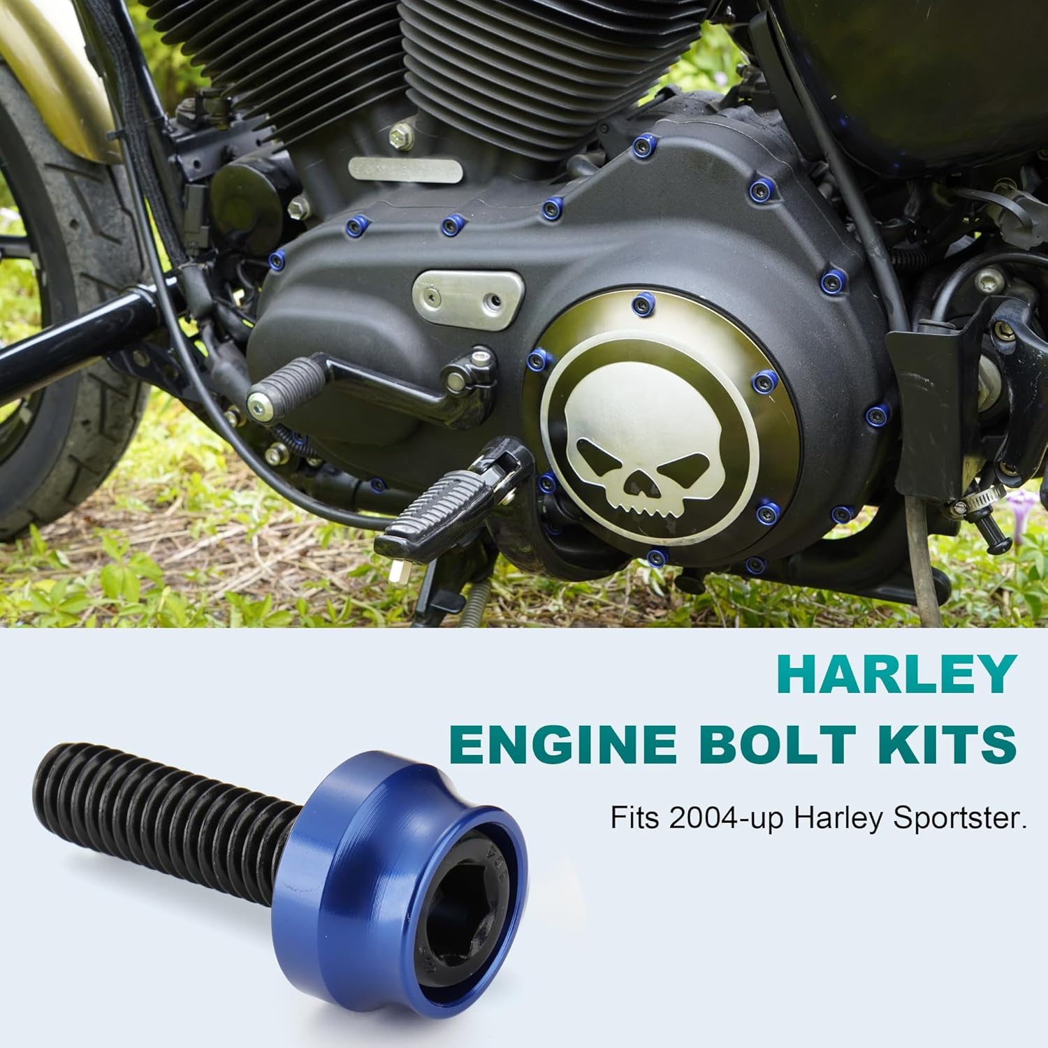 MoKitDora Engine Bolt & Head Toppers Caps Bolt Covers Hardware Full Kit for 2004-later Harley Sportster