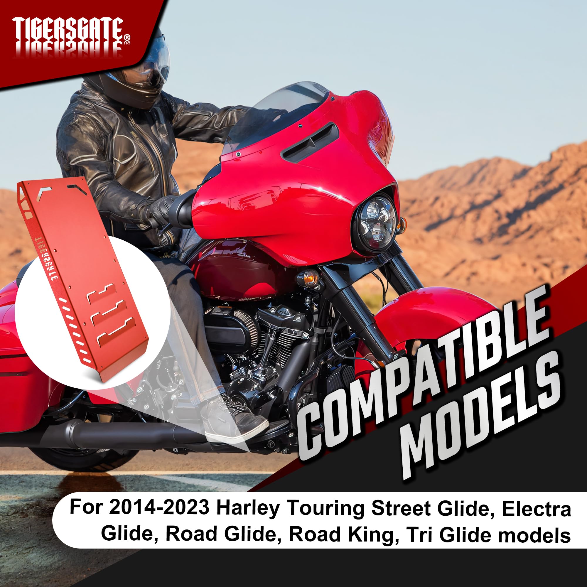 TIGERSGATE Aluminium Skid Plate Lower Engine Chassis Protection Guard for 2014-2023 Harley Touring Street Electra Road Glide King