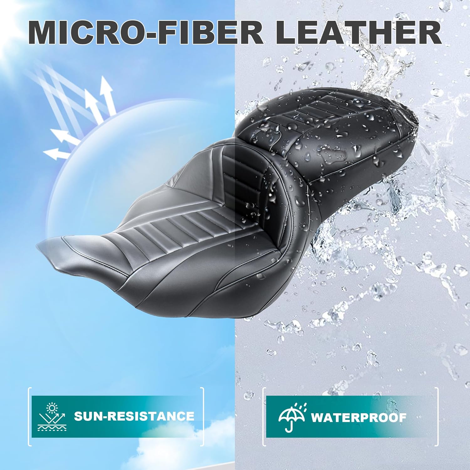 MoKitDora Motorcycle Seats One-Piece Deluxe Driver & Passenger Seat for Harley Touring 1997-2007 Electra Road Glide, Stripes Stitched