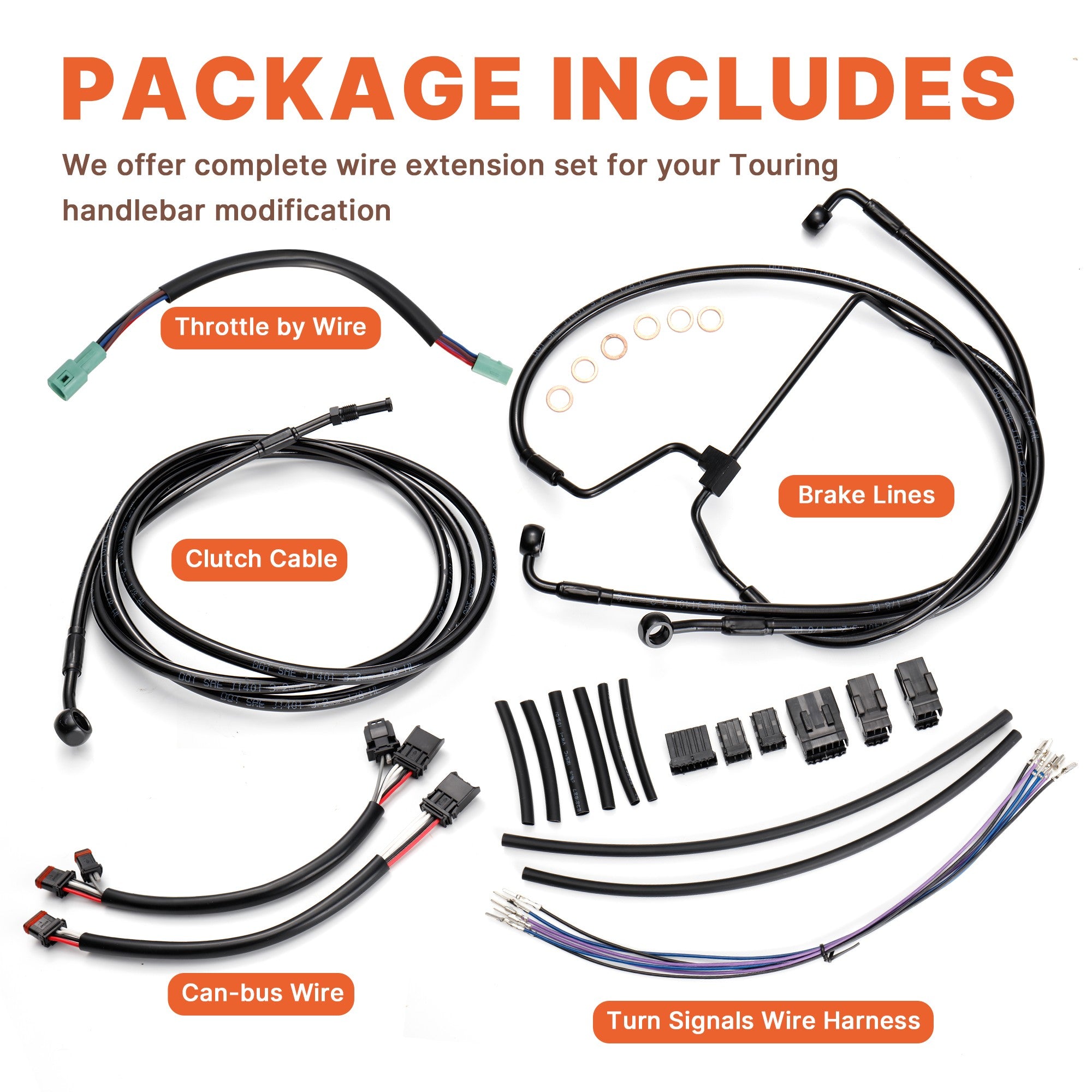 12/14/16 Inches Extended Handlebar Cable Set NO ABS for 2014-2015 Road King/Electra Glide/Street Glide/Road Glide Models Brake Line Hydraulic Clutch Cable Extension, Chrome