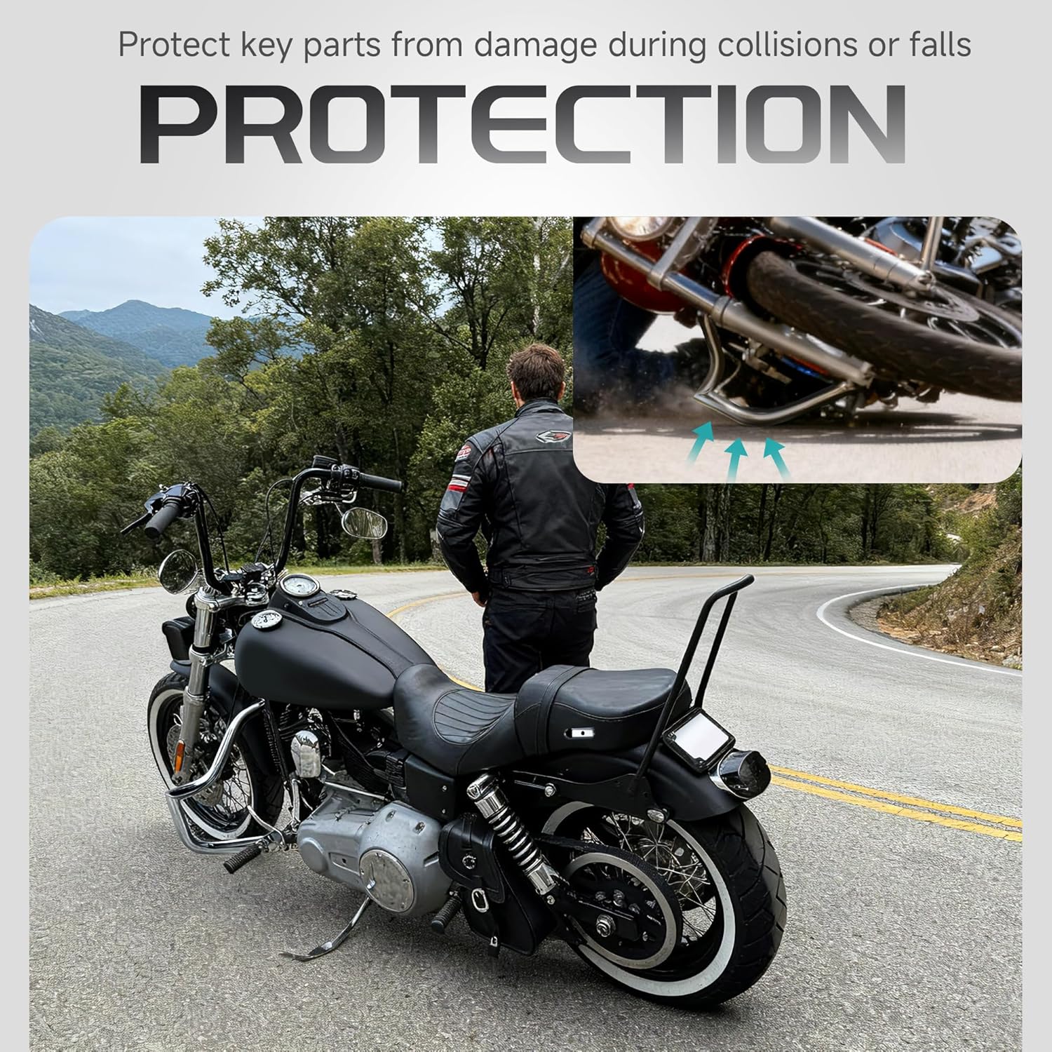 MoKitDora Dyna Meathook or Mustache Engine Guard Highway Crash Bar 1.5