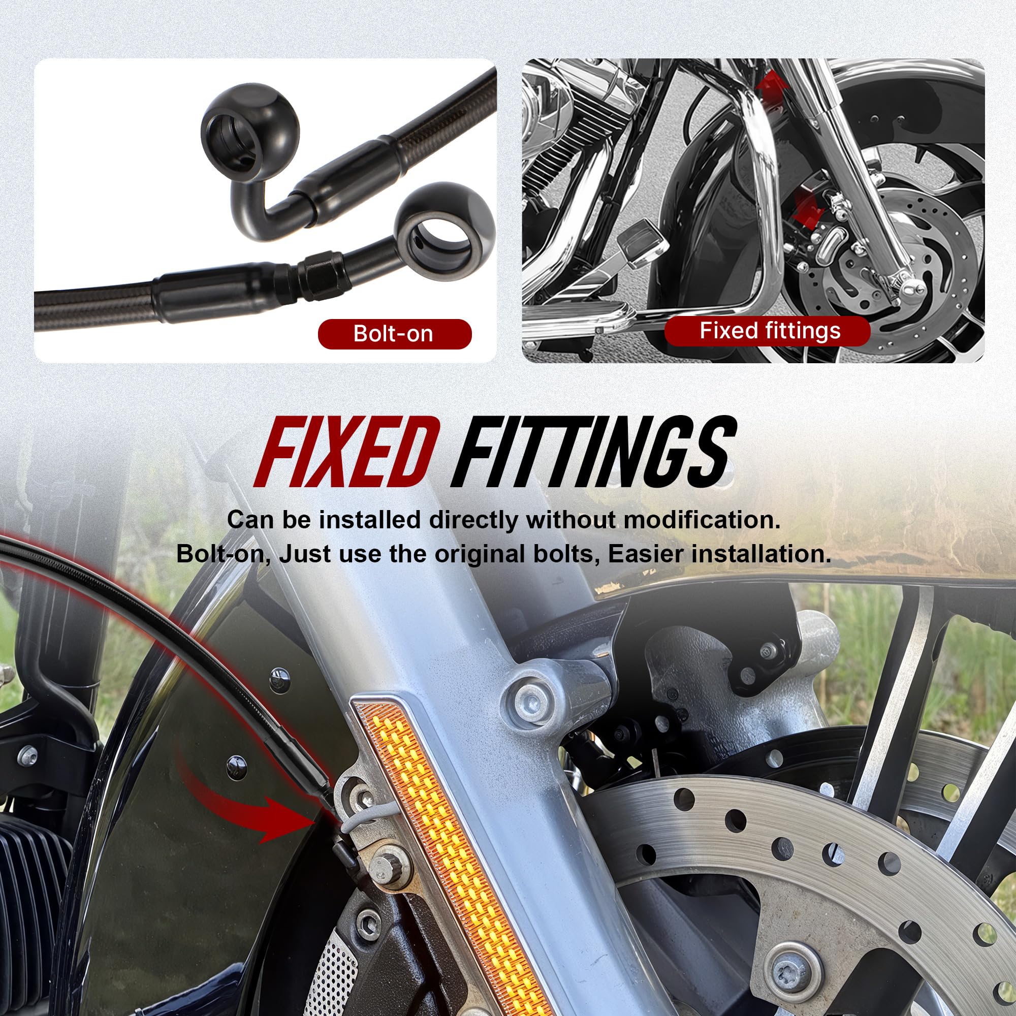 TIGERSGATE 12/14/16 inch Touring Ape hanger Extension Brake Line No/ABS for 1994-2007 Harley Road Glide Street Glide Road King Electra Glide No ABS