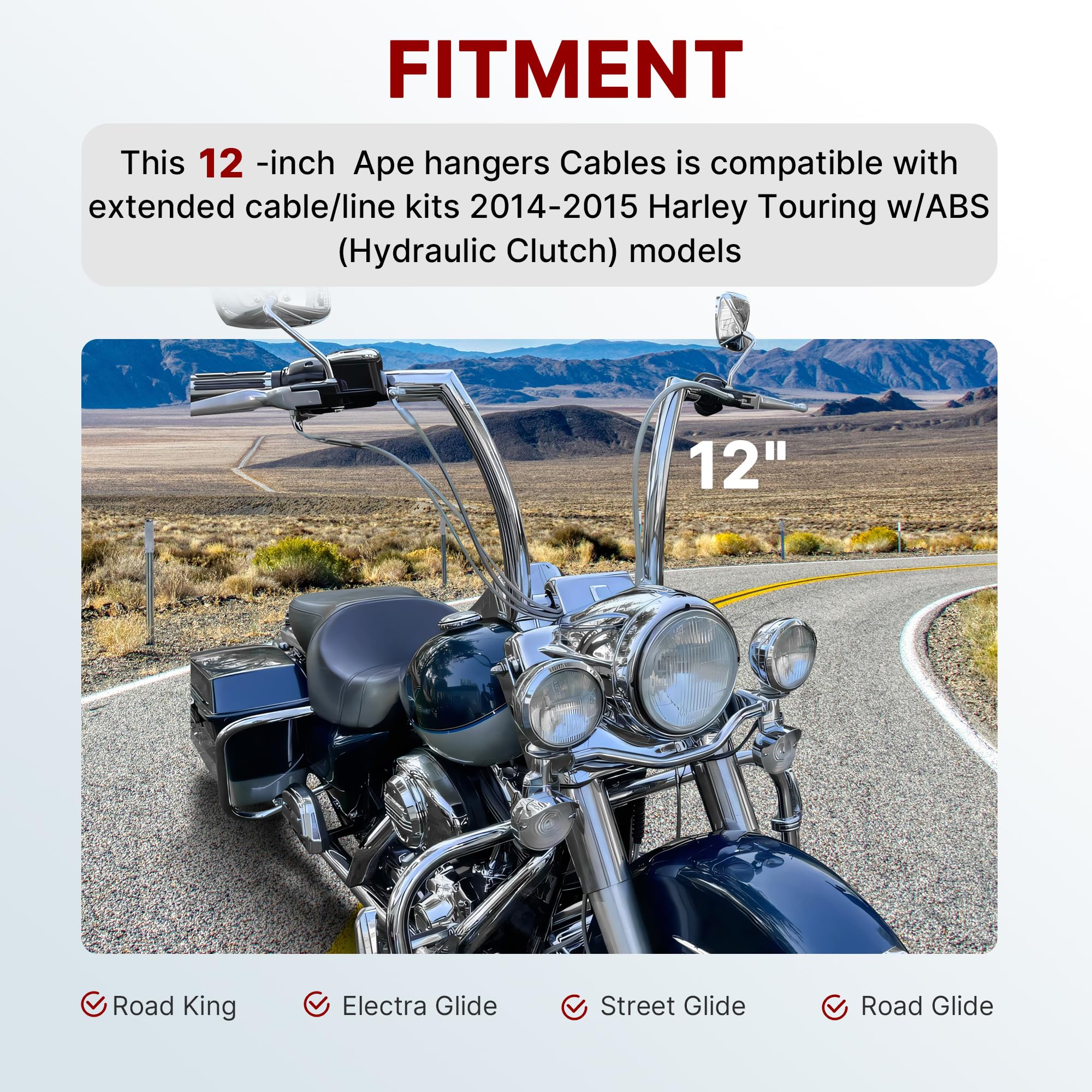 TIGERSGATE 12/14/16 inch Touring Ape Hanger Handlebar Cables CAN-Bus & TBW Wires & Brake Line for 2014-2015 Harley Road King/Glide,Electra Glide,Street Glide with ABS