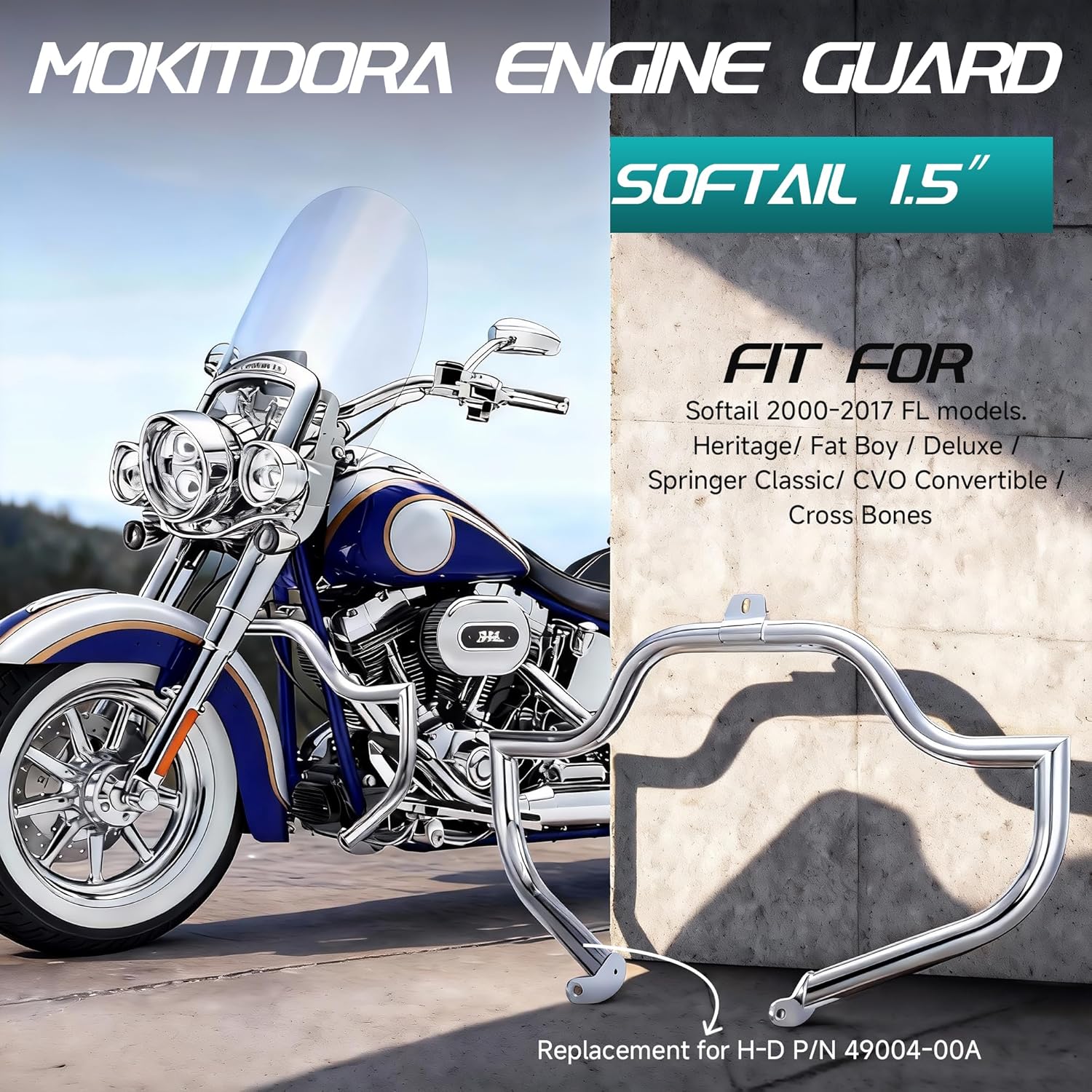 MoKitDora Meathook or Mustache Engine Guard Highway Crash Bar 1.5