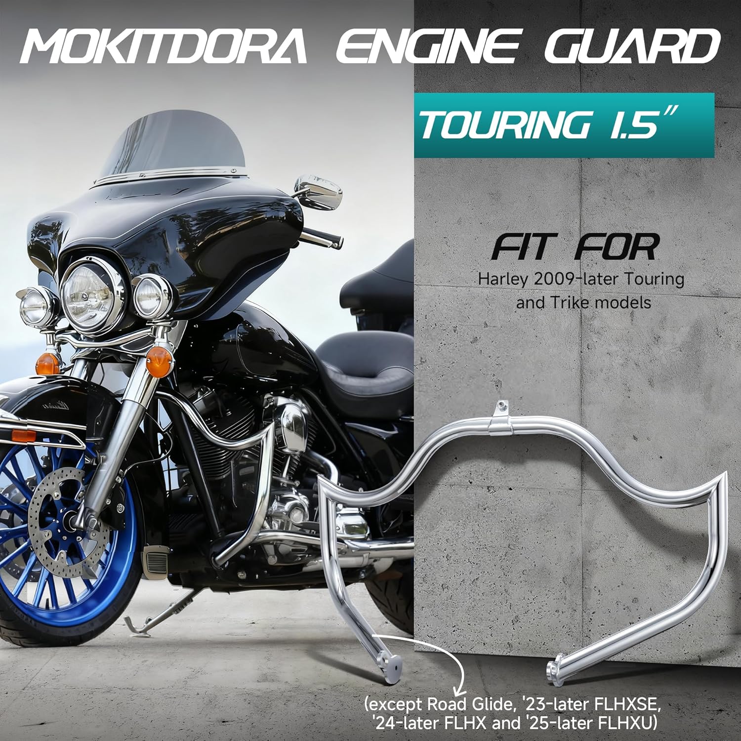 MoKitDora Meathook or Mustache Engine Guard Highway Crash Bar 1.5