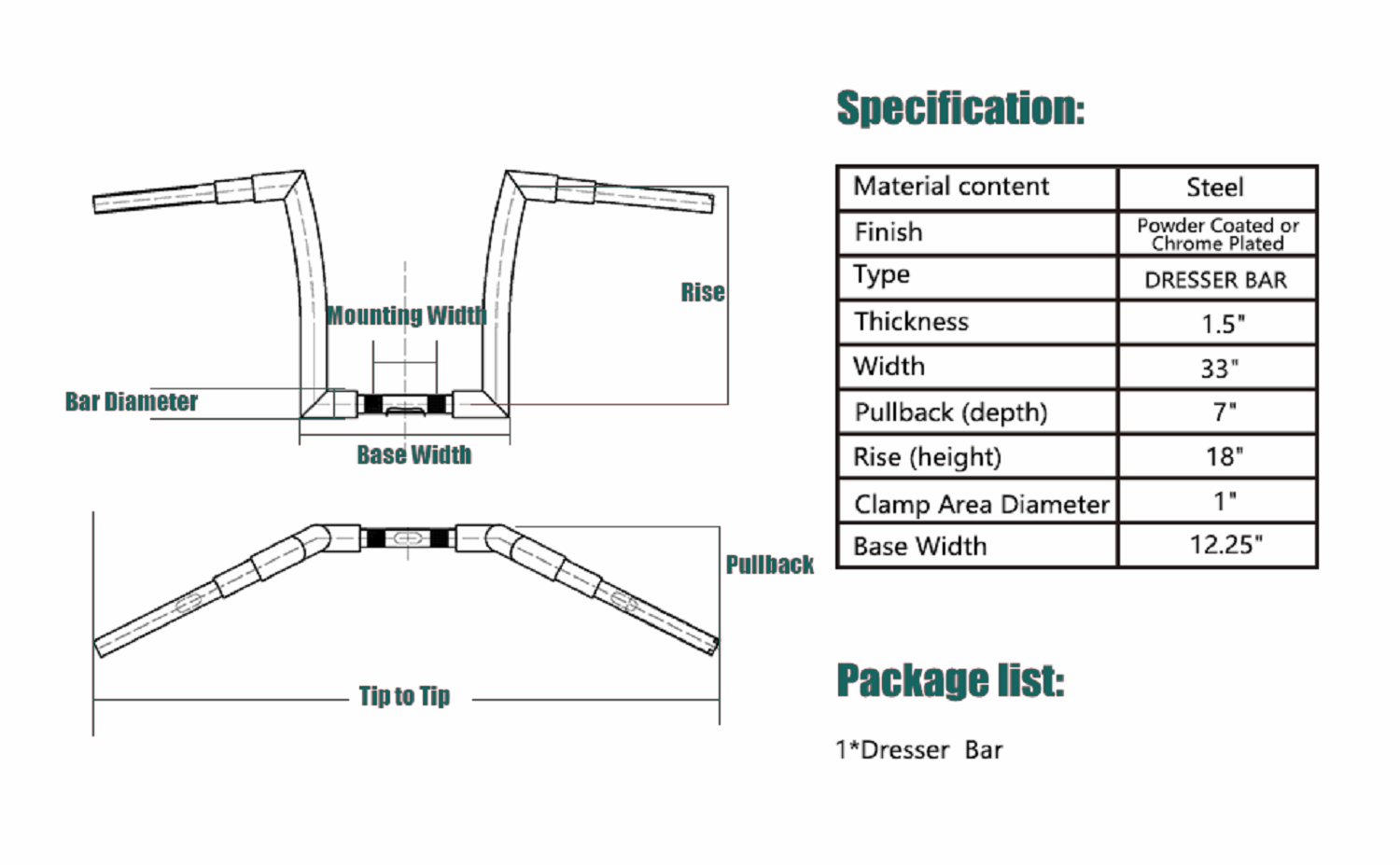 TIGERSGATE 1.5 inch Fat Ape Hangers 12 inch/14 inch/16 inch/18 inch Rise Handlebars for Harley Dyna Softail Sportster Road King Road Glide