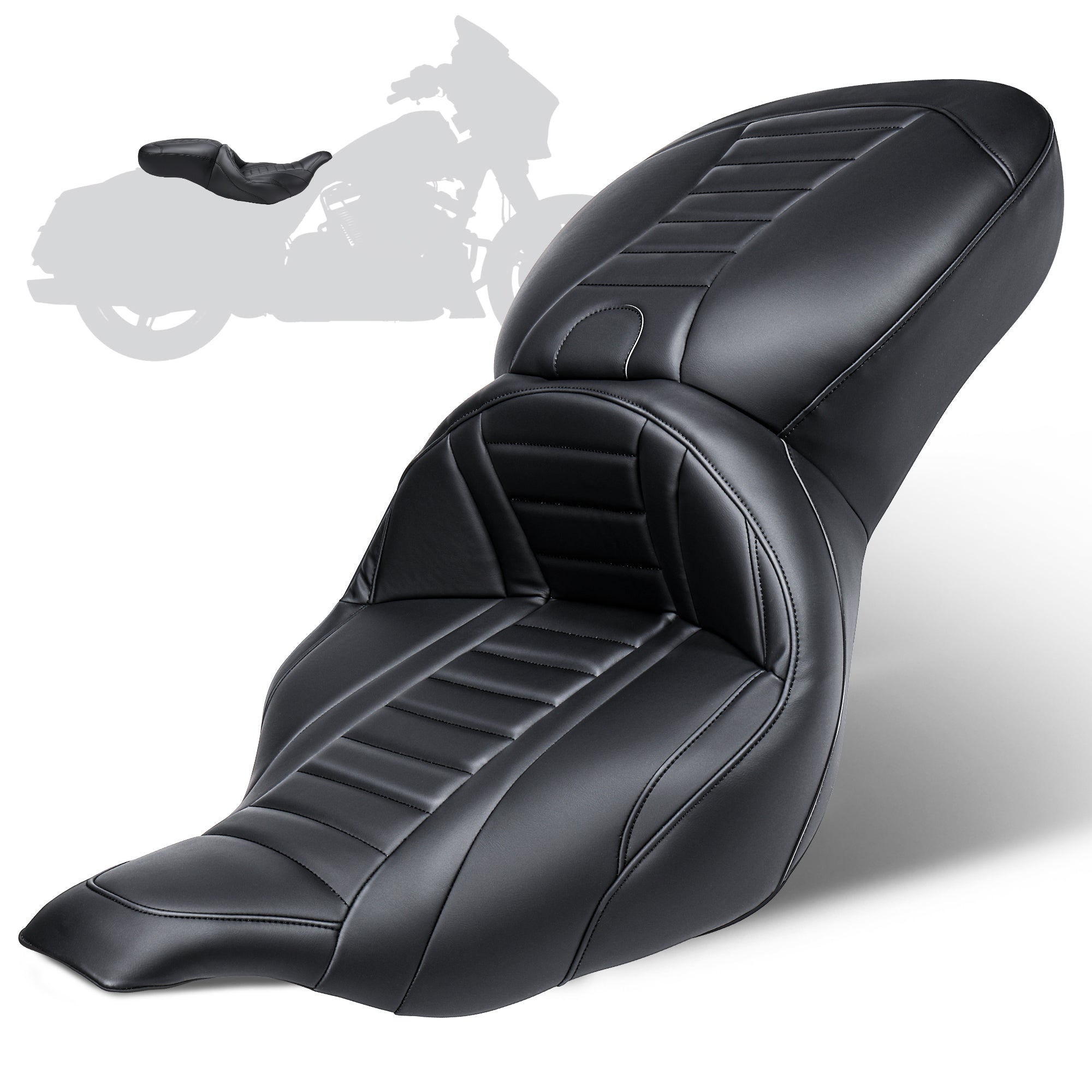 MoKitDora Motorcycle Seats One-Piece Deluxe Driver & Passenger Seat for Harley Touring 1997-2007 Electra Road Glide, Stripes Stitched